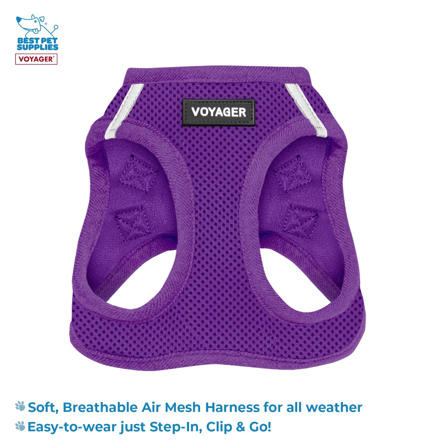 Voyager Step-In Air All Weather Mesh Harness And Reflective Dog 5 Ft Leash Combo With Neoprene Handle, For Small, Medium And Large Breed Puppies By Best Pet Supplies - Leash Harness (Purple), Xxs
