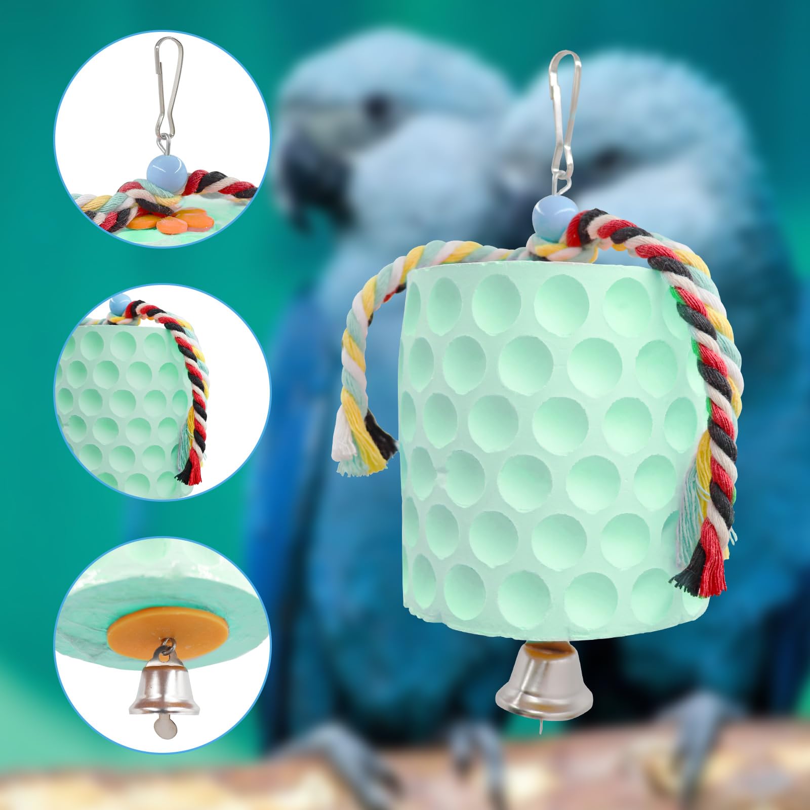 Oooct Extra Large Bird Chewing Toy, Parrot Beak Grinding Calcium Stone With Bells, Bird Cage Accessories, Cage Toys For Cockatie