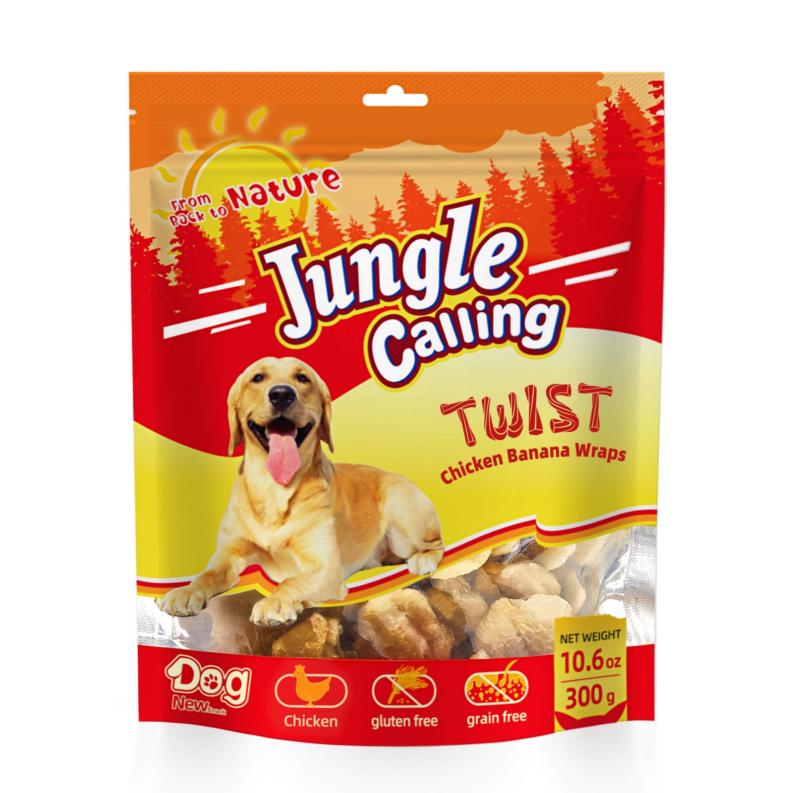 Jungle Calling Chicken Wrapped Banana Dog Treats - Healthy Low-Fat, Grain-Free Training Snacks with Natural Fiber for Small and
