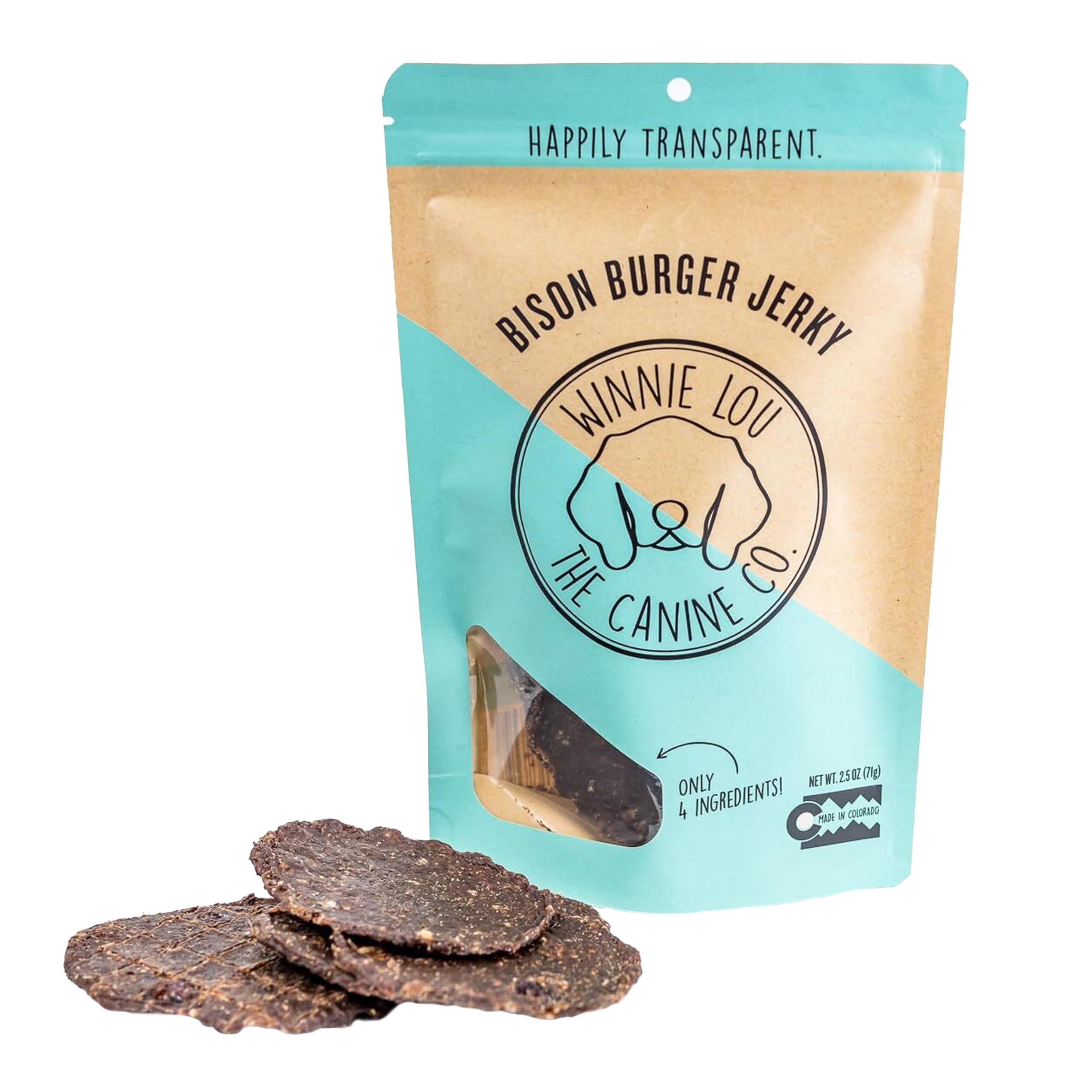 Winnie Lou Bison Burger Jerky Dog Treats - Limited Ingredient, Human Grade, Training Treats for Small, Medium & Large Dogs, Made