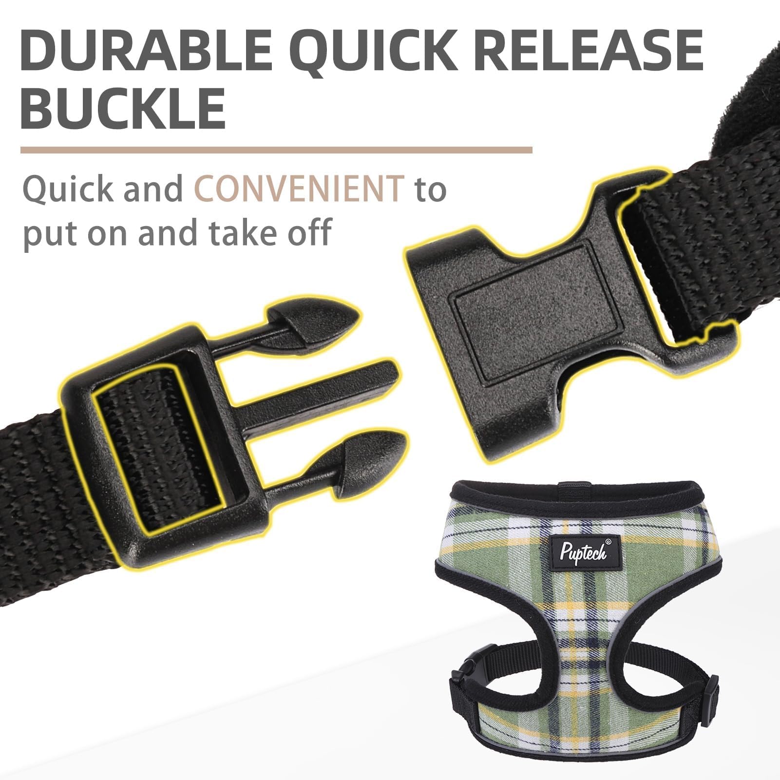 Pupteck Soft Mesh Dog Harness And Leash Set Pet Puppy Cat Comfort Padded Vest No Pull Harnesses, Green/Yellow, L