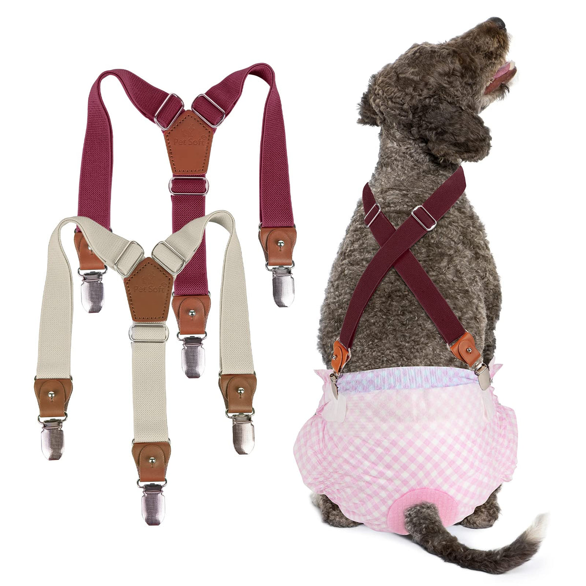 Pet Soft Dog Suspenders 2 Pieces Female Dog Diaper Suspenders For Dogs Diaper Keeper Suspender For Dog Skirt, Dog Dress (Brown &