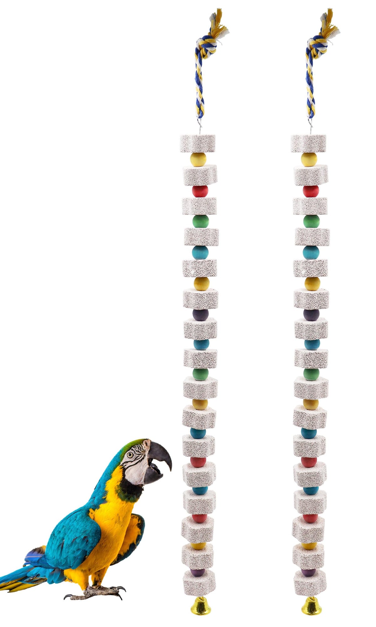 2 Pack 27 Inches Extra Long Bird Chewing Toy, Parrot Beak Grinding Calcium Stone With Bells, Bird Cage Accessories, Cage Toys Fo
