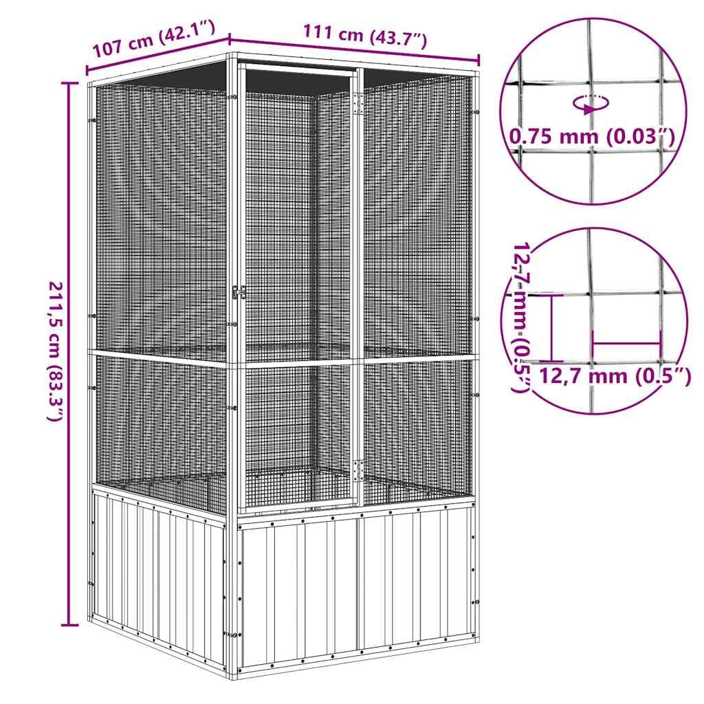 vidaXL Spacious Bird Cage - Galvanized Steel Construction, Large Access Gate, Safe and Secure Design for Birds - Durable, Gray Color
