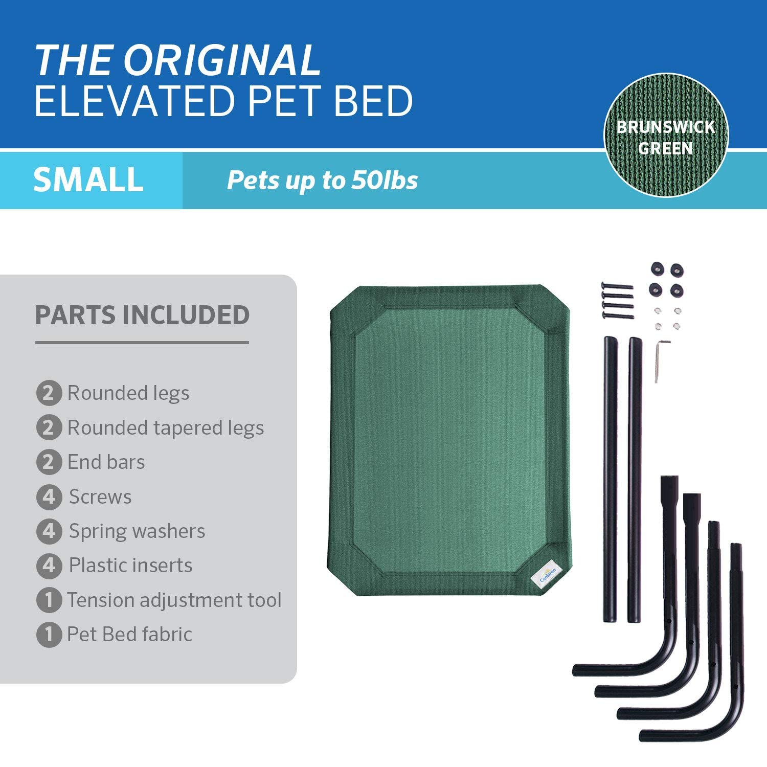 Coolaroo The Original Cooling Elevated Pet Bed,Brunswick Green, Small