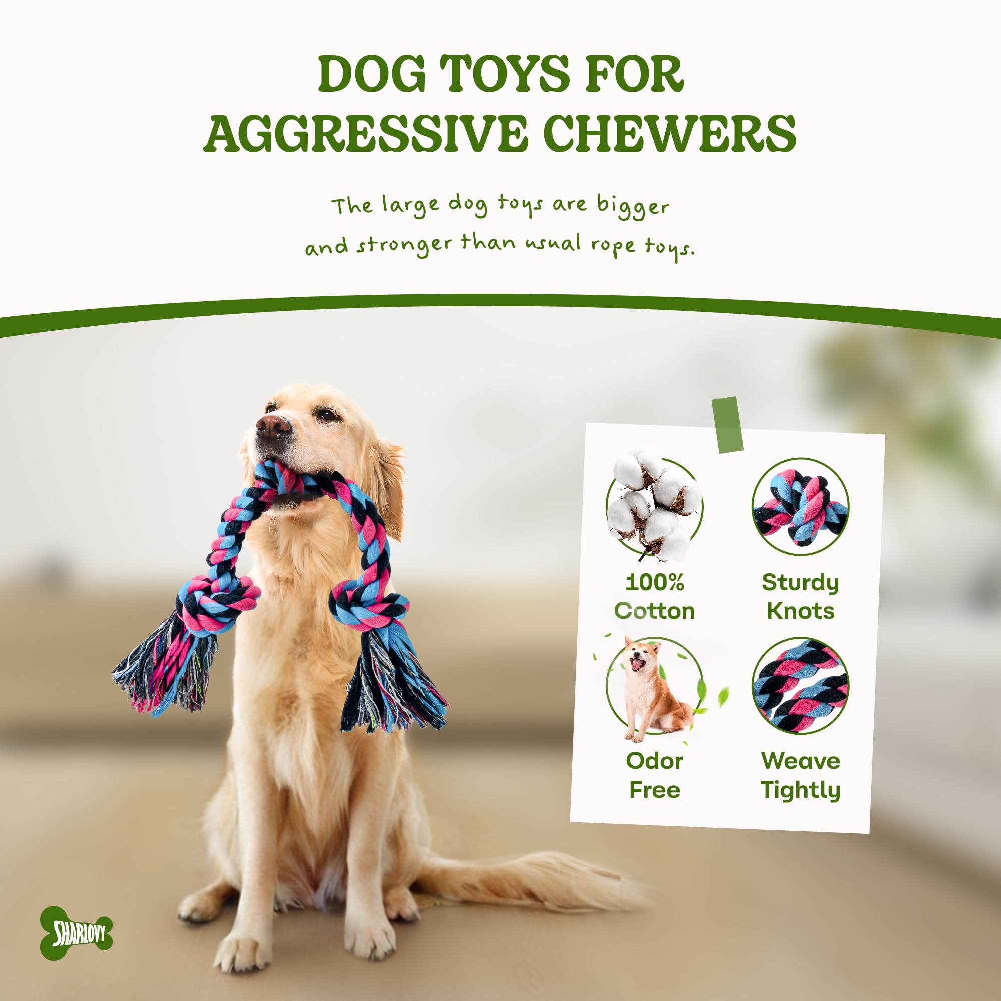 Dog Rope Toy For Large Dogs, Heavy Duty Chew Toys For Aggressive Chewers, Indestructible Durable Cotton Tug Of War Rope Toys For