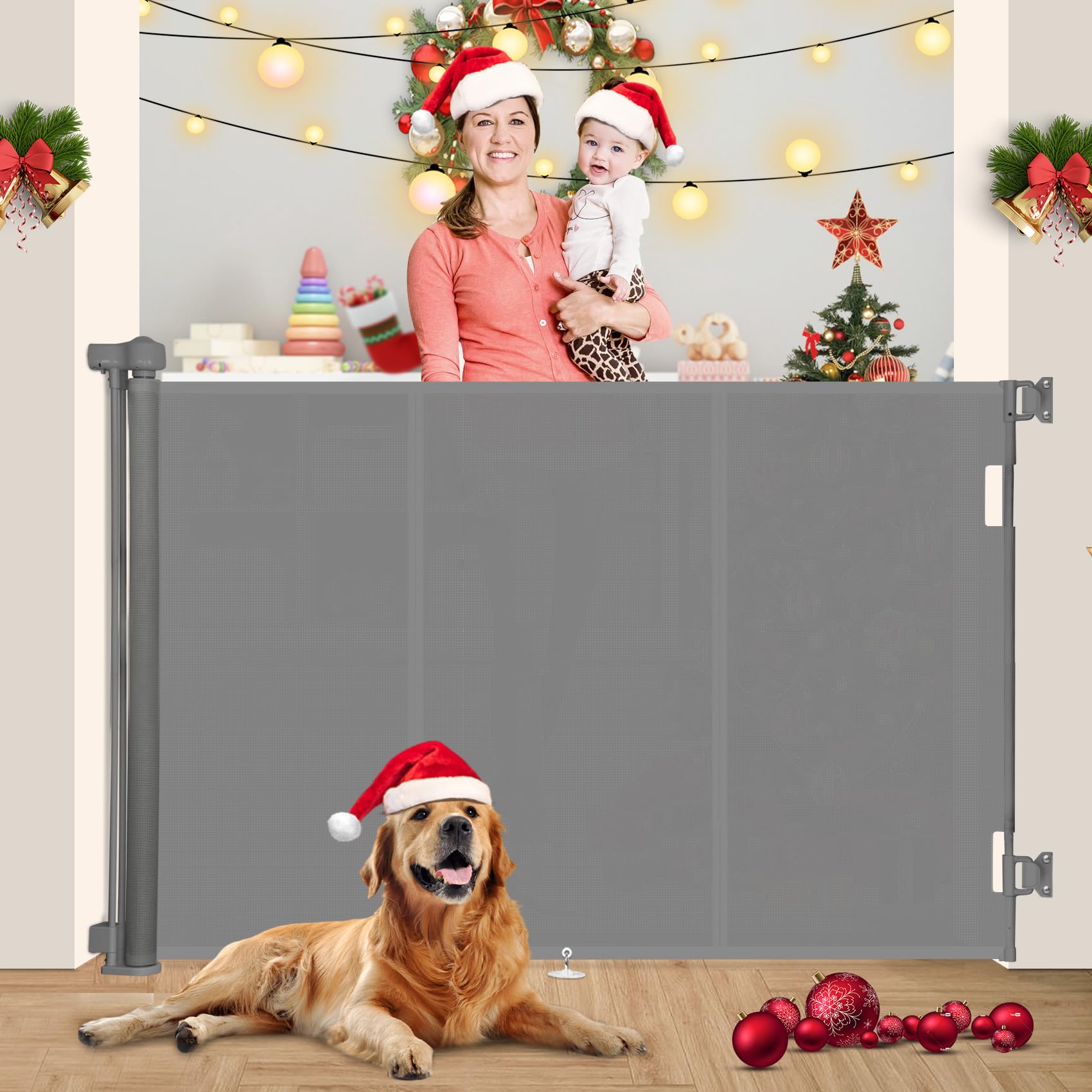 Miumoon Upgrade 71' Retractable Baby Gates With Reinforced Strip Design To Prevent Crawling Through, 48' Tall Retractable Gate For Baby And Pet, 6 Ft Baby Gates For Stairs, Doorways, Hallways(Gray)