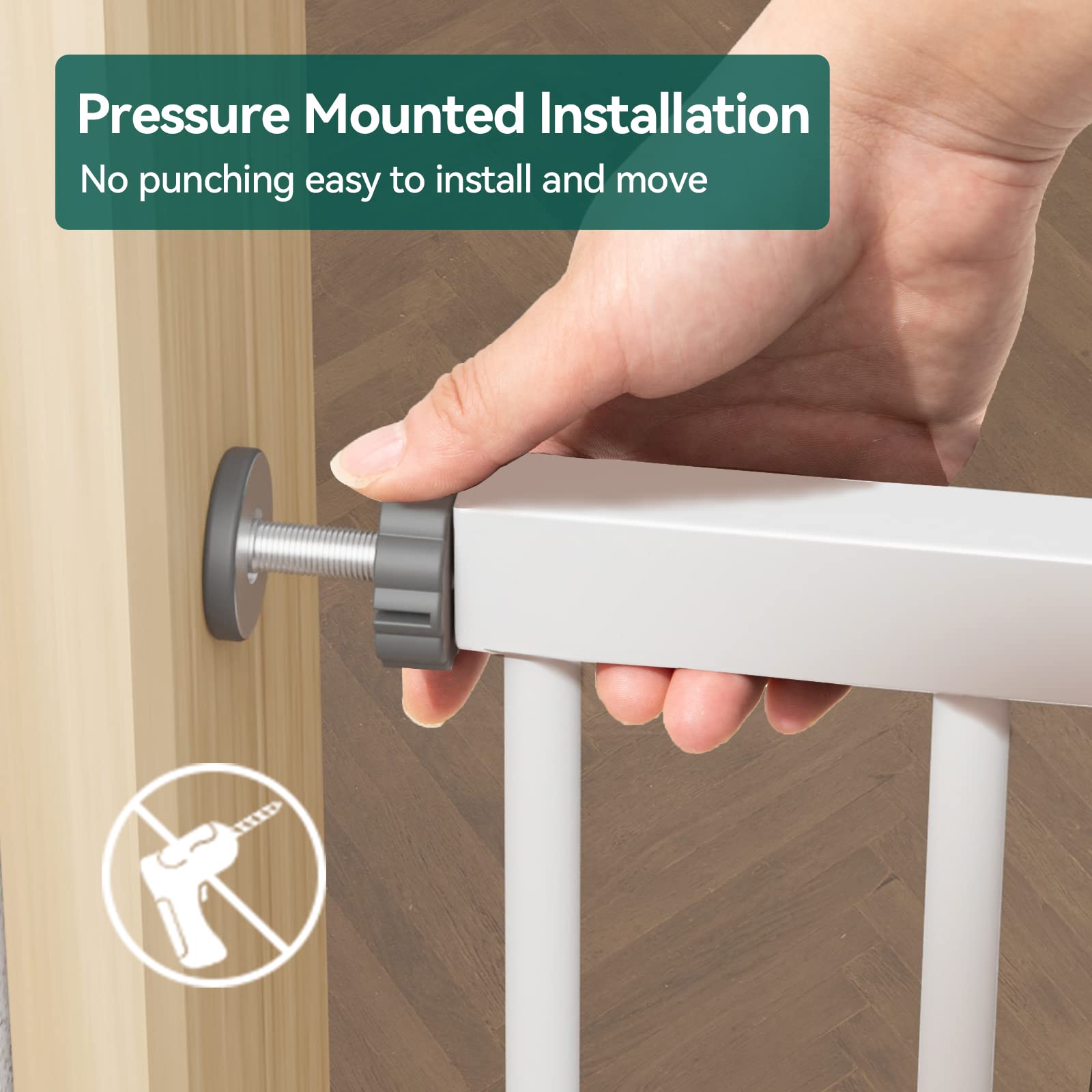 BABELIO 29-55 Inch Extra Wide Baby/Dog Gate, PressGuard P7, Metal Auto Close, Pressure Mounted Pet Door for Doorways, NO Need To