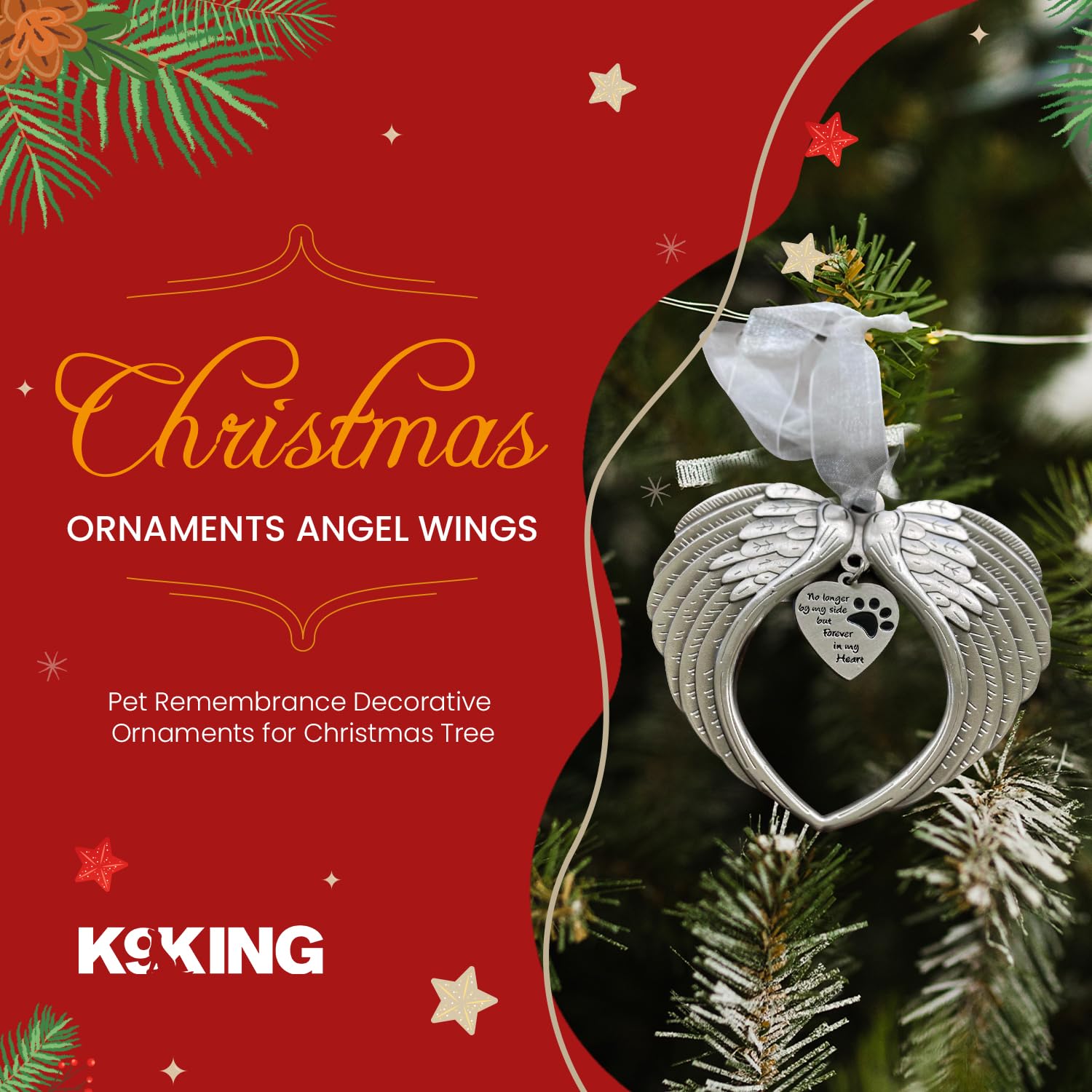 K9King Pet Memorial Gifts - Antique Dog Memorial Christmas Ornament With Angel Wings - Pet Loss Gifts For Dogs - Pet Remembrance