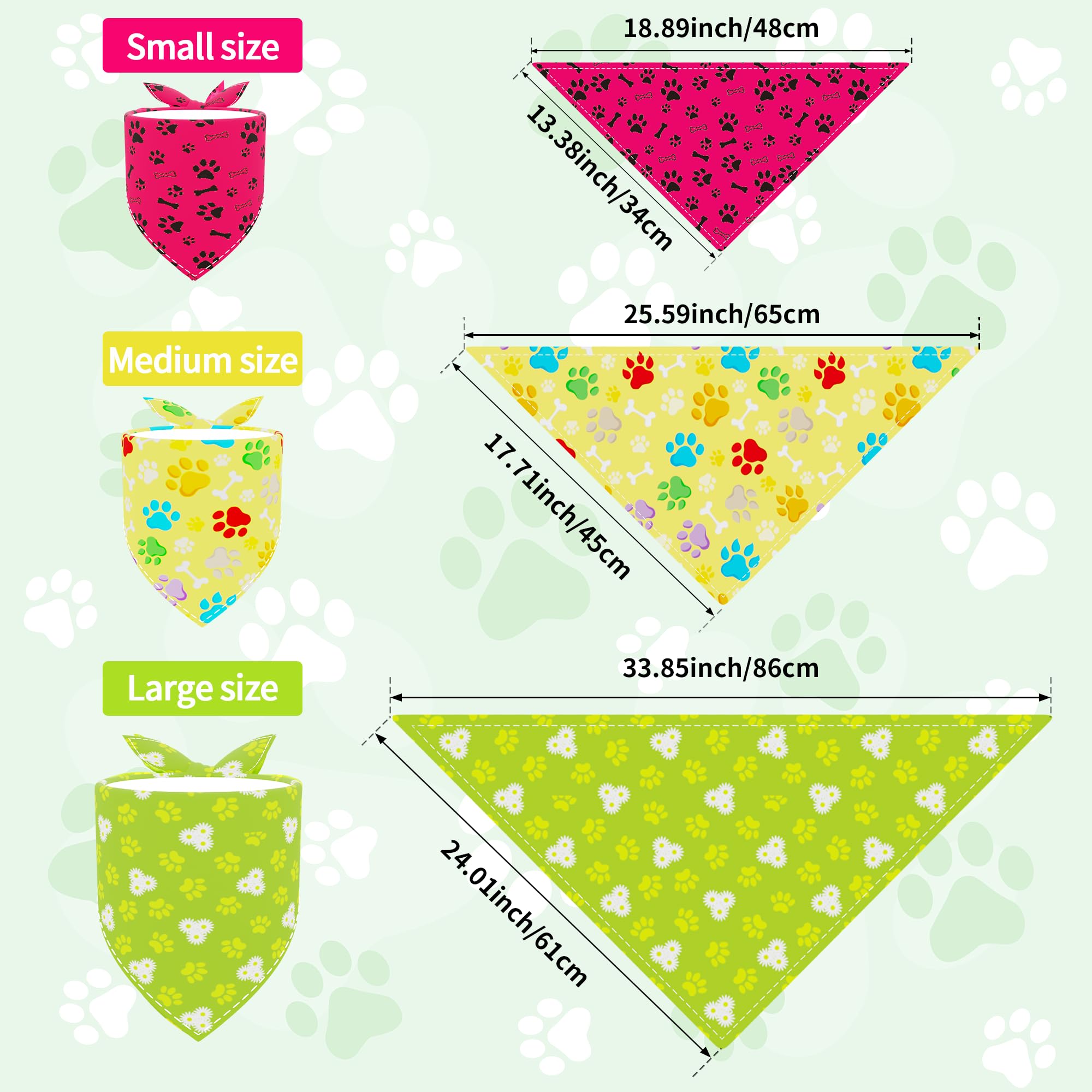 Pai Sence 7 Pcs Small Dog Bandanas Paw Print 25 Inch Polyester Dogs Bandana For Medium Cats Large Scarves Party Grooming M
