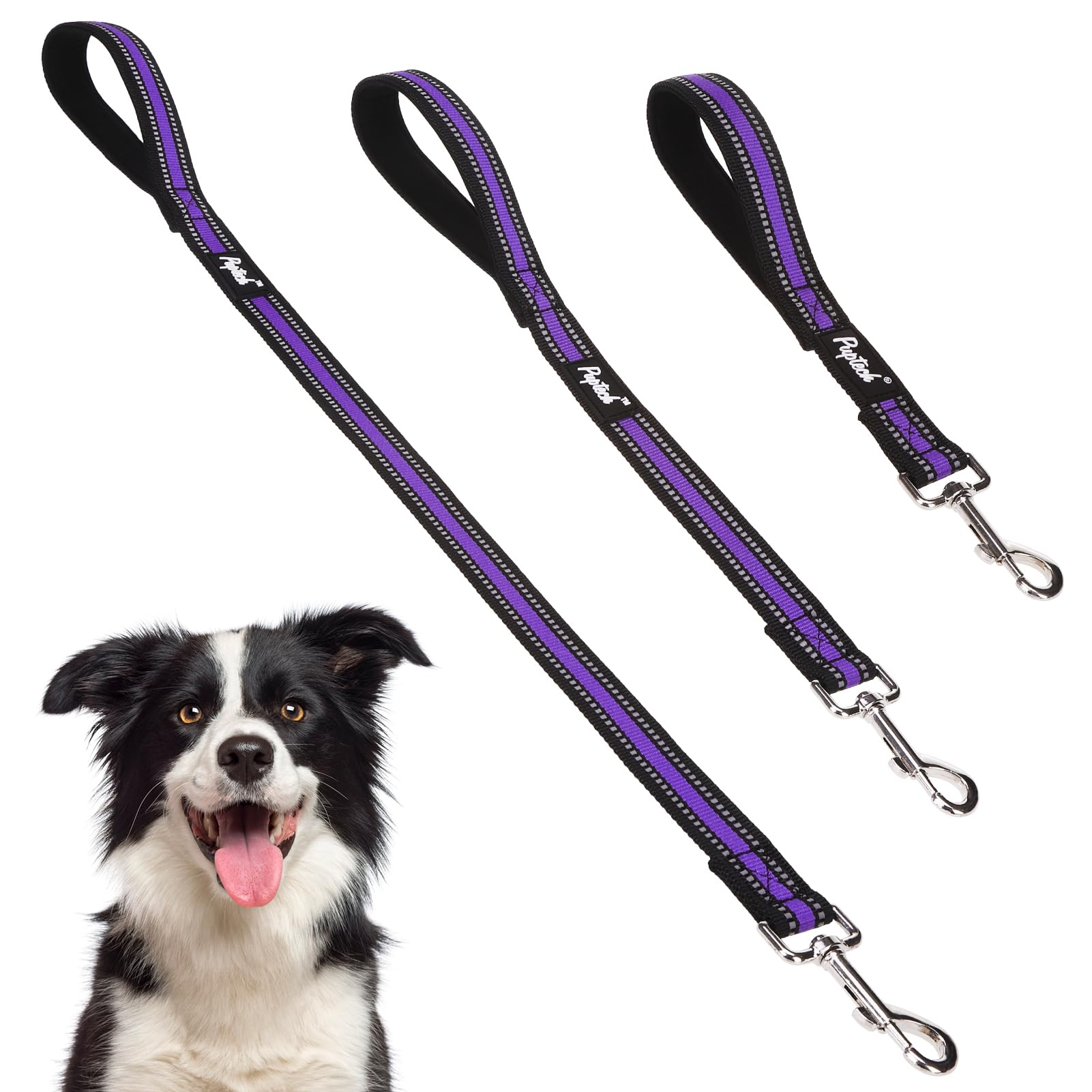 Pupteck Reflective Short Dog Leashes - 3 Packs 2.5Ft/ 1.5Ft/ 1Ft Nylon Leash With Strong Clip, Soft Padded Handle, Durable Train