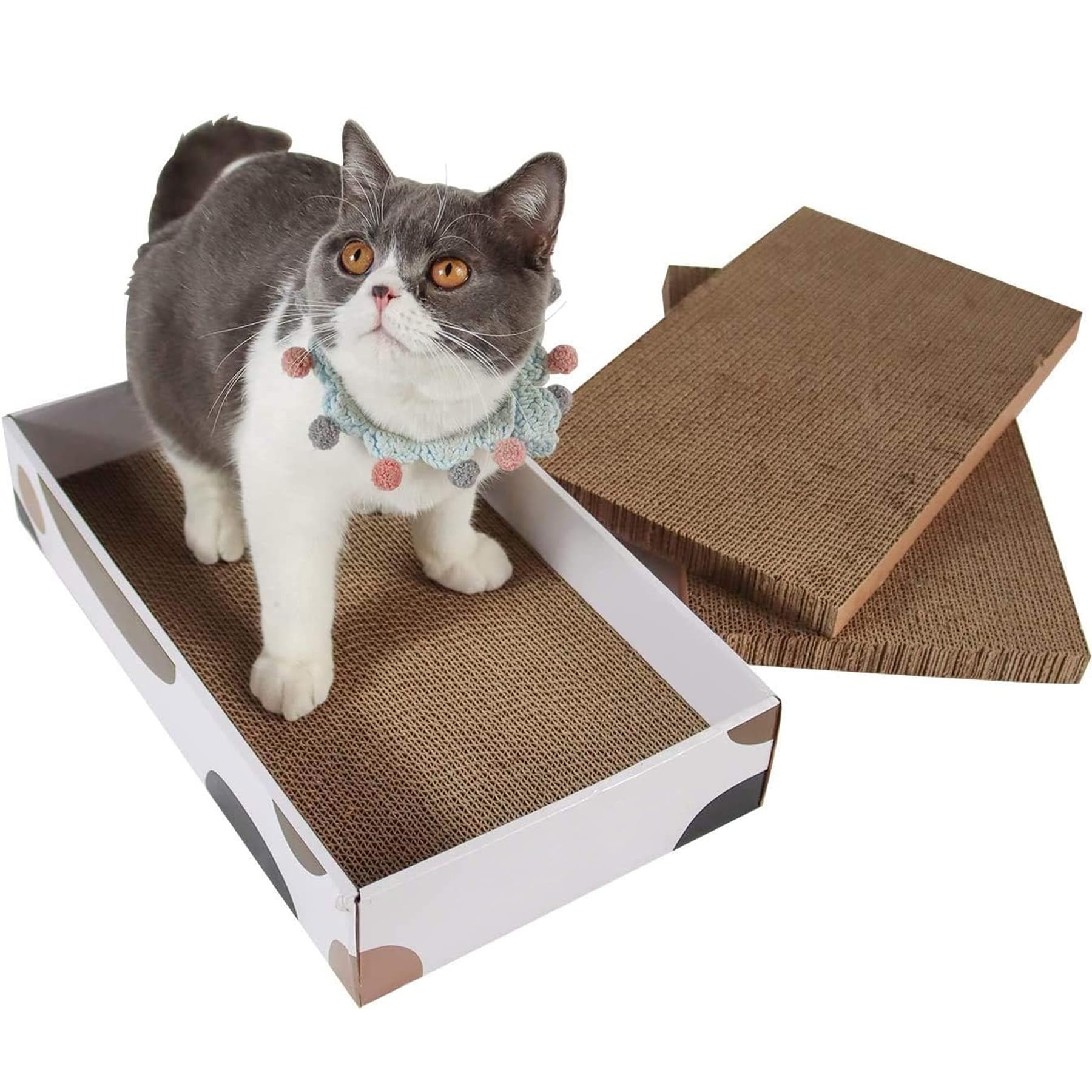Comsaf Cat Scratcher Carboard Refill Box With 3 Pieces 17'X10' Board, Kitty Cat Scratching Pad Recycle Corrugate Scratcher Cat Scratch Lounge Long Lasting Reversable