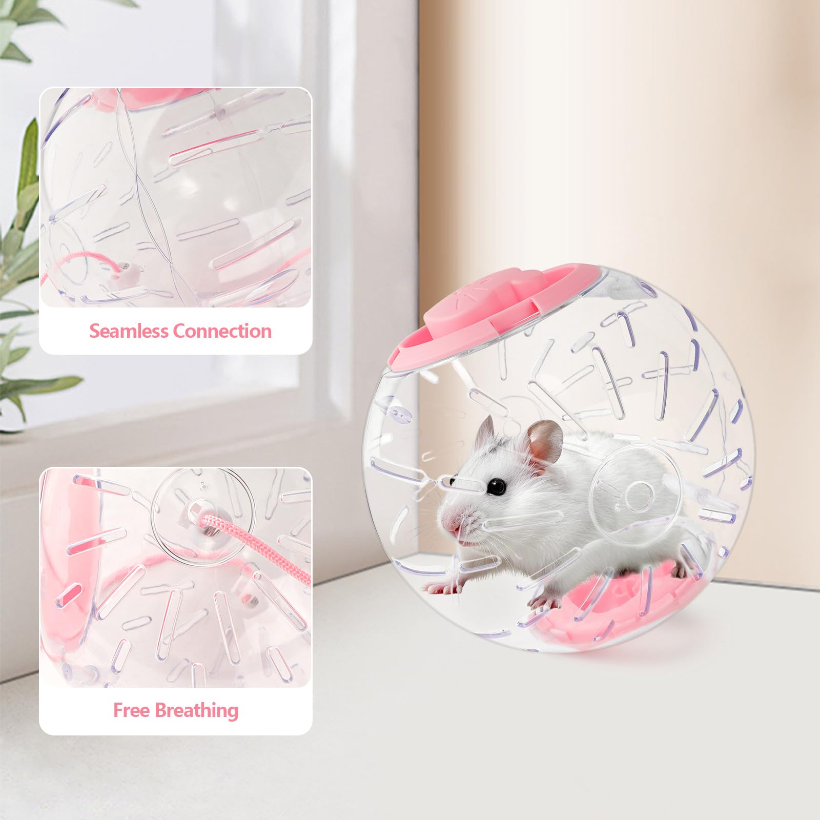 7.1Inch Hamster Exercise Ball, Hamster Transparent Running Ball With Traction Rope And Back Rope, Hamster Cage Accessories For H