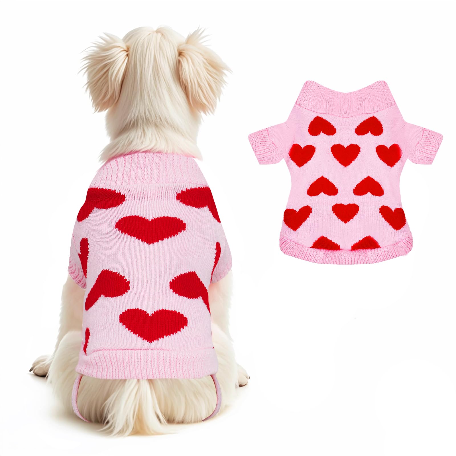 Pistha Pet Sweater Dog Heart Sweater Cute Puppy Cat Knitted Sweater Warm Winter Apparel Dog Holiday Clothes For Small Dogs Cats(