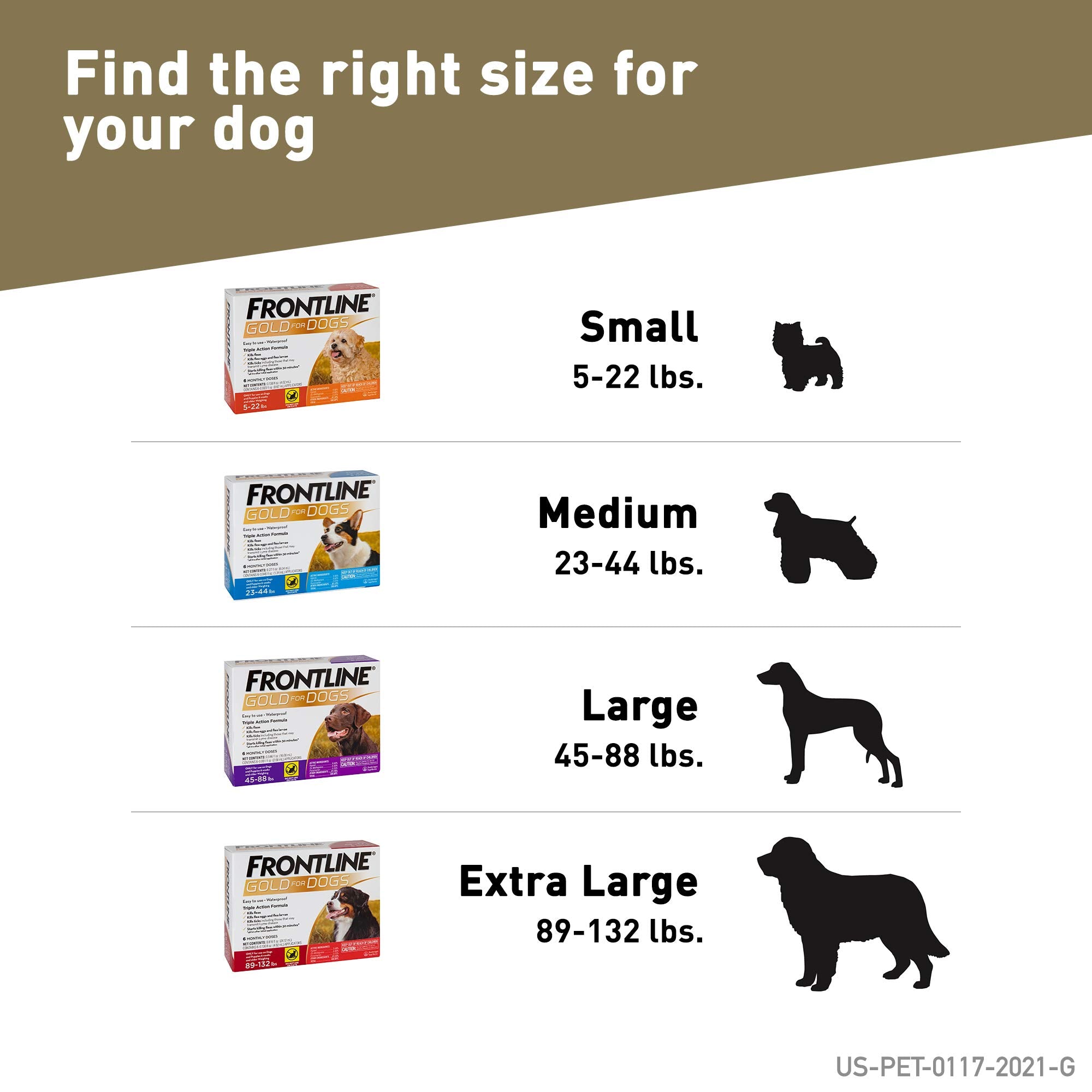 Frontline Gold Flea & Tick Treatment For Large Dogs Up To 45 To 88 Lbs., Pack Of 3