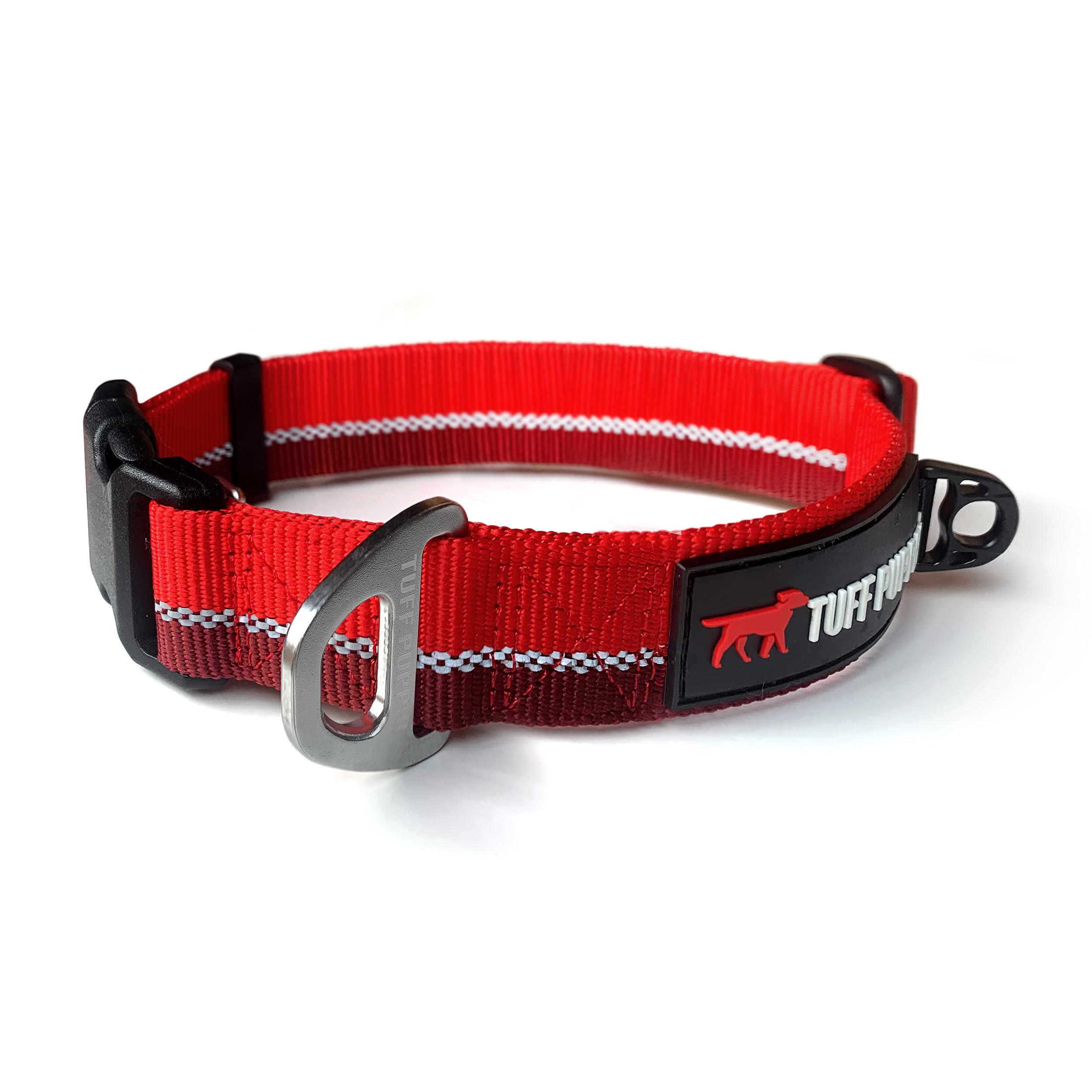 Tuff Pupper Heavy Duty Dog Collar | Reflective With Aluminum D-Ring Leash Clip | Separate Dog Id Tag Attachment | Easy Sizing Fo