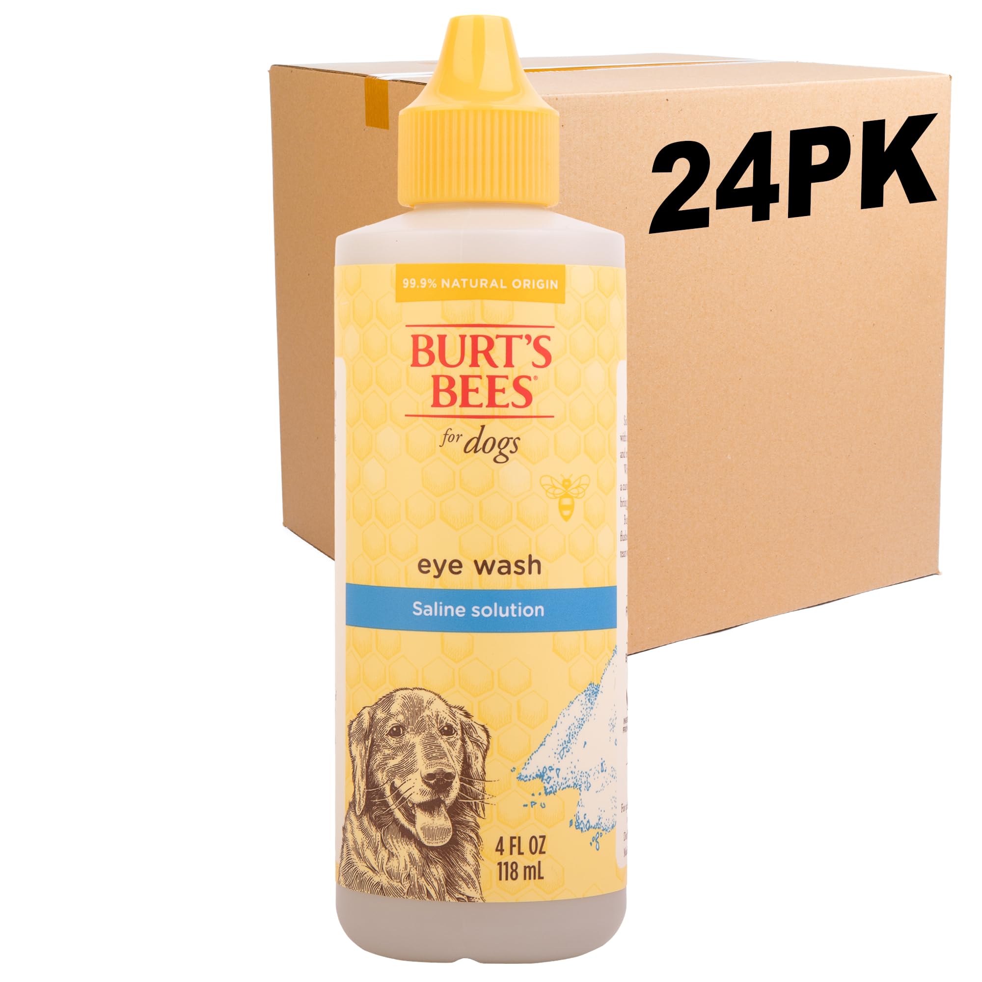 Burts Bees for Pets Eye Wash with Saline Solution for Dogs, 24pk, 99.9% Natural Origin Formulas, Dog Eye Cleaner, Eye Wash for 