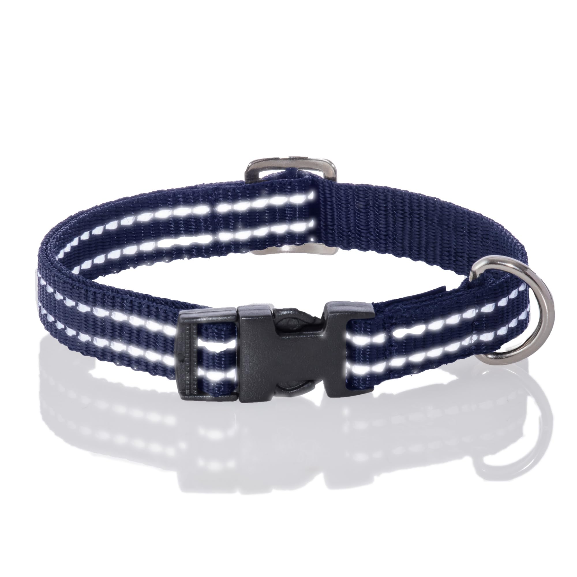 Pet Passion Adjustable Reflective Dog Pet Collar For Small, Medium And Large Dogs, Navy, X-Large