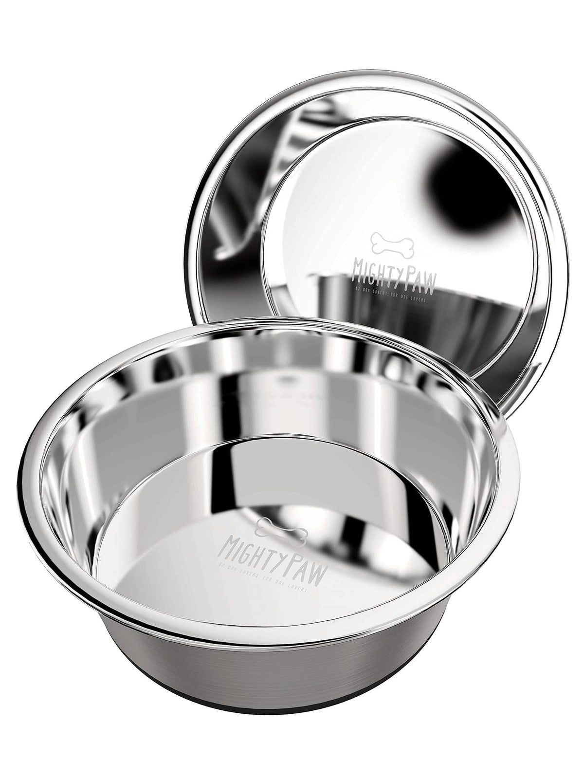 Mighty Paw Stainless Steel Dog Bowls - Pack Of 2 - Non-Slip Bottom - No Spill Design - Dishwasher Safe - Suitable For All Pet Breeds - Safe Dog Food And Dog Water Bowl - Steel Bowl Set - Large - 8.5”