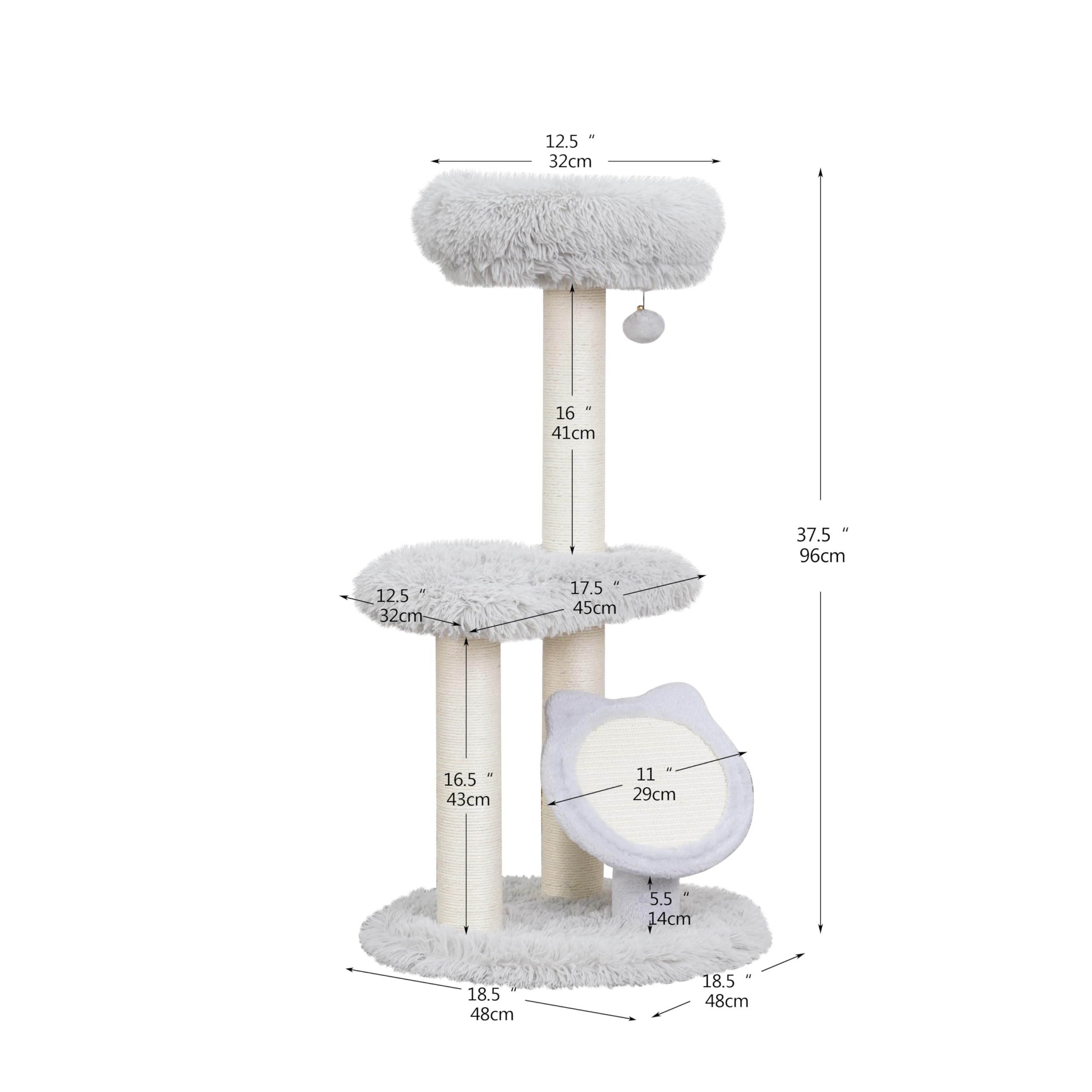 Petpals Rockview 3-Level Medium Cat Tree Tower With Sisal Scratching Posts, Sisal Scratching Pad And 2 Platform Shag Faux Fur Vi