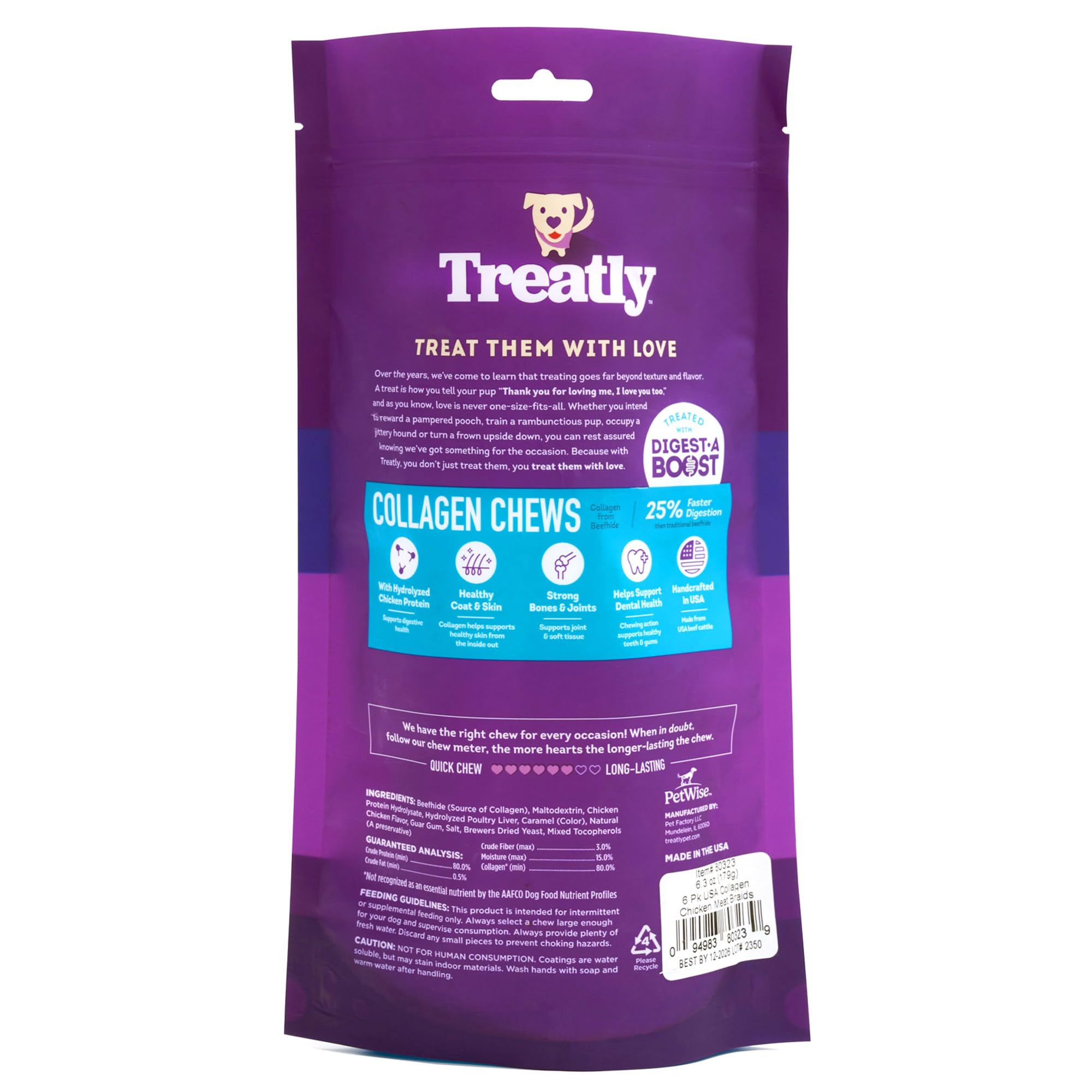 Treatly USA Collagen Braids 6-7 Dog Chew Treats - Chicken Meat Flavor, 6 Count/1 Pack