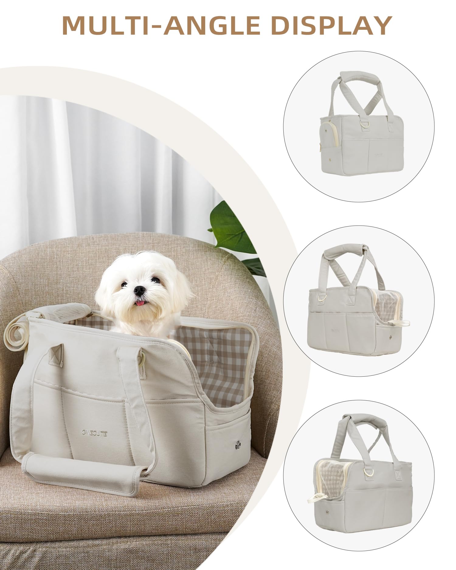 Onecute Dog Carrier For Small Dogs Rabbit Cat With Large Pockets, Cotton Bag, Dog Carrier Soft Sided, Collapsible Travel Puppy C