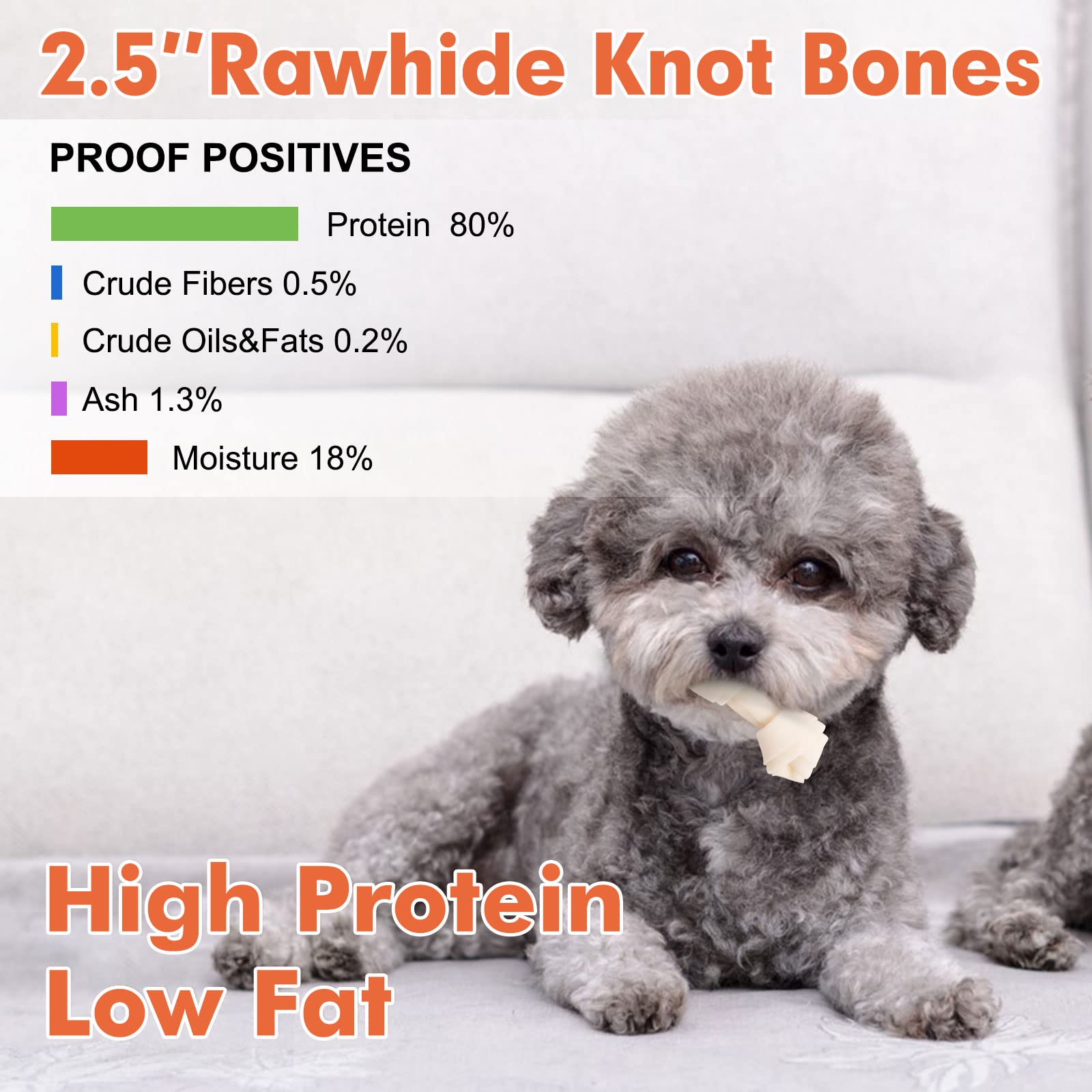 MON2SUN Rawhide Knot Bones - Small Natural Chew Bones, 2.5 Inch, 100 Count for Puppies and Small Dogs