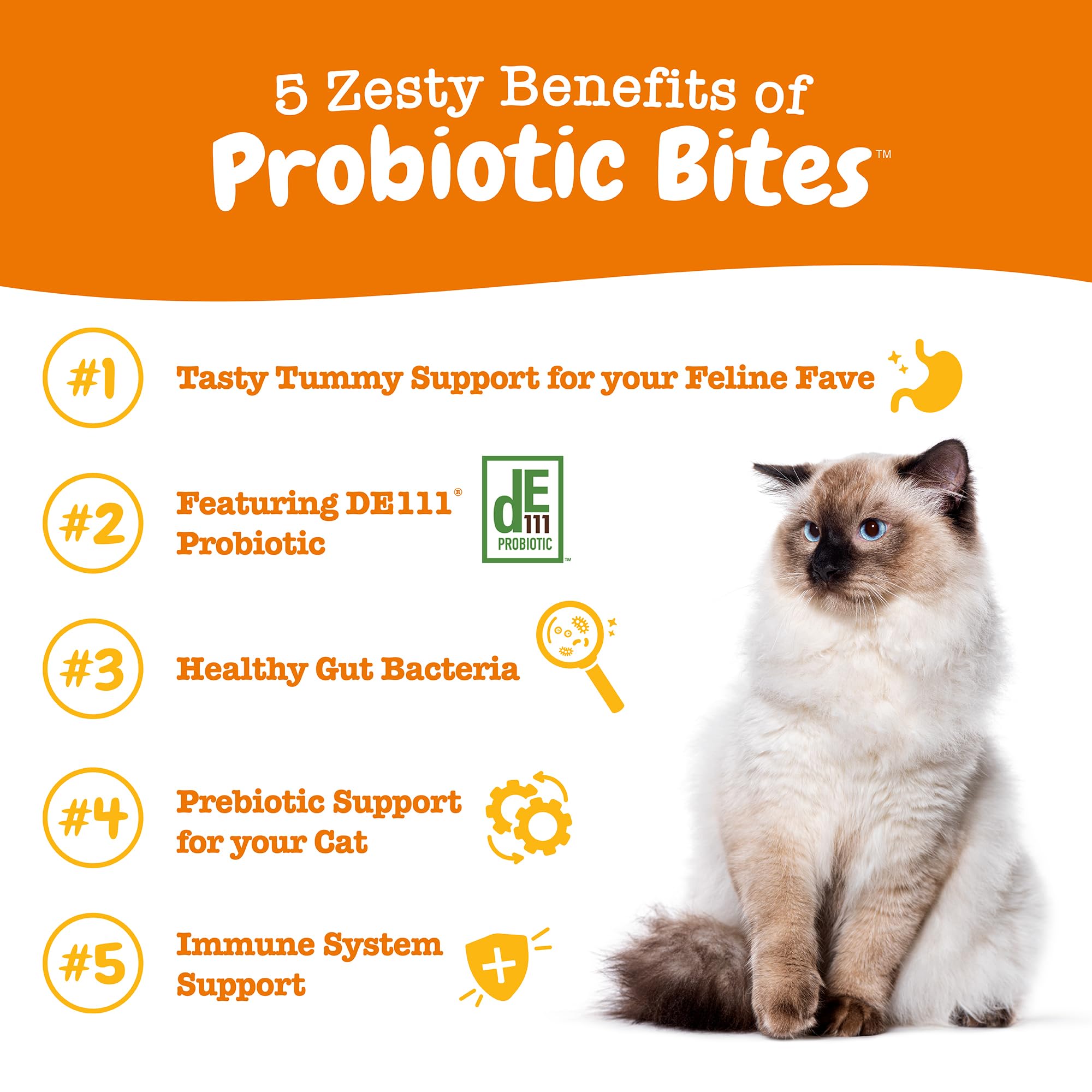 Zesty Paws Probiotic Bites for Cats - Gut Flora & Immune System Support - Cat Supplement with DE111 Bacillus subtilis - Pet Soft