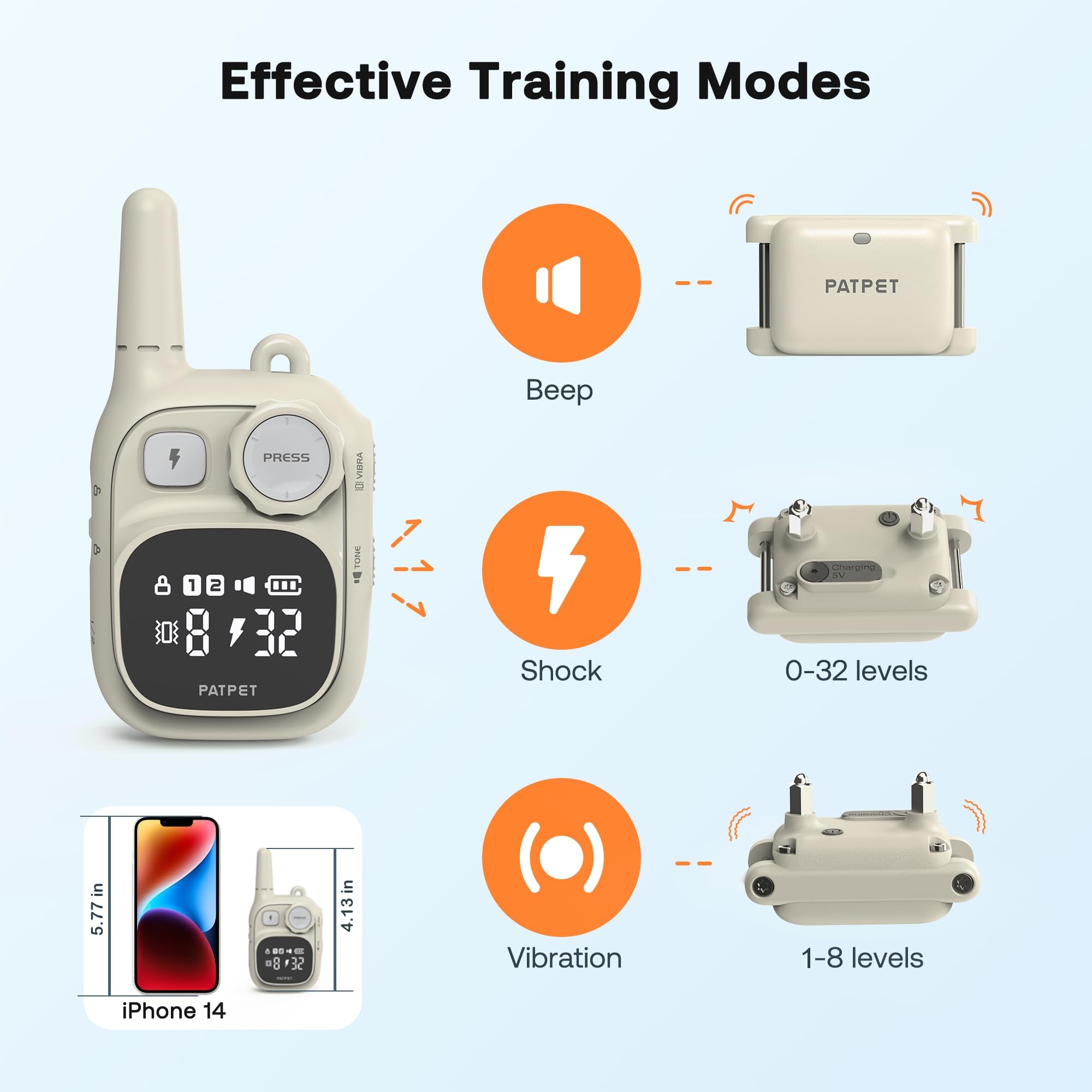 PATPET Dog Training Collar - IPX7 Waterproof Shock Collar for Dogs 5-100 lbs, 1800ft Rechargeable Dog Shock Collar with Remote f