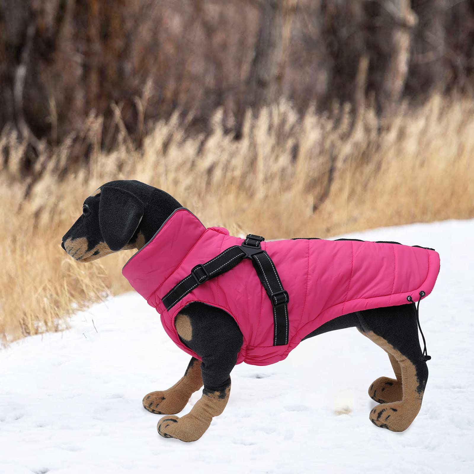 Winter Warm Coat Geyecete Waterproof Dog Jacket with Harness Traction Belt,Pet Outdoor Jacket Autumn and Winter Clothes for Medi