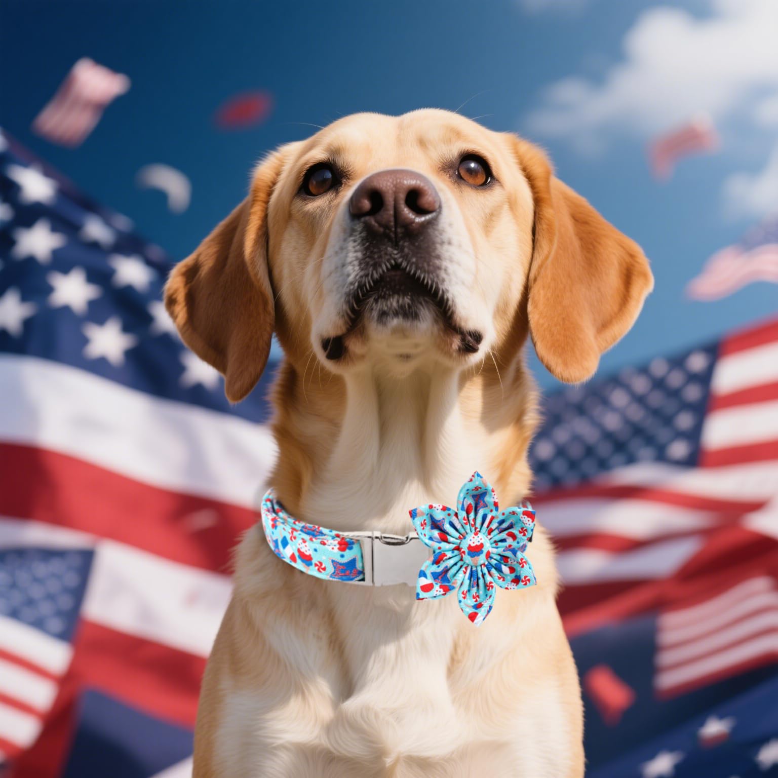 Maca Bates American Flag 4Th Of July Dog Collar With Flower Bow 4 Of 7 For Dogs Adjustable Durable Icecream Patriotic Usa Collar