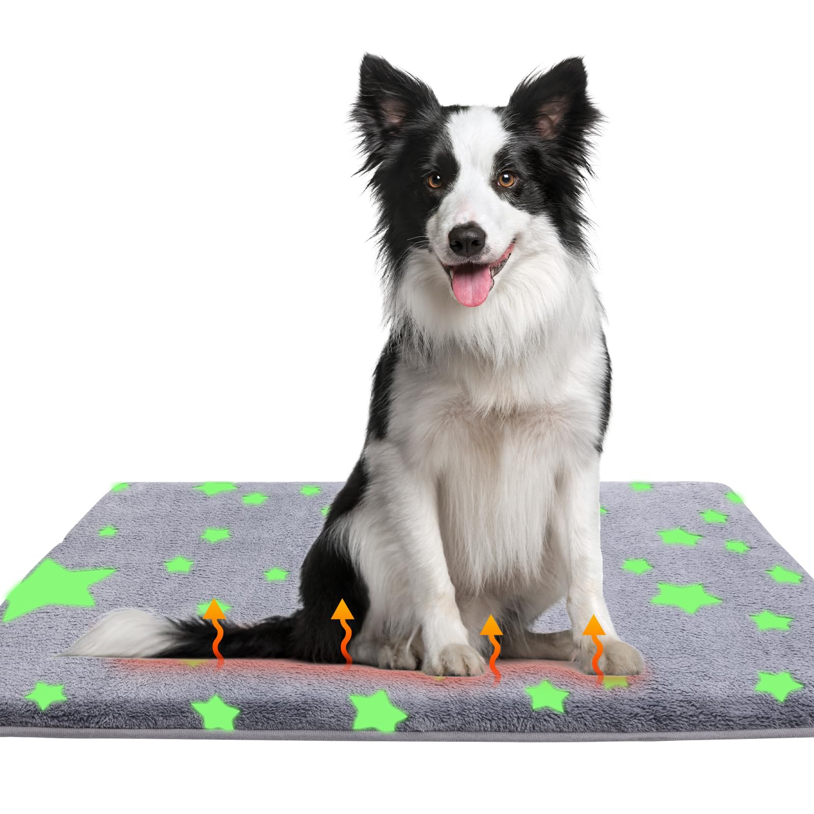 Mh Mylune Home Self Warming Bed Mat For Large Dog, 36''X23'' Graphene & Glow-In-The-Dark Fabric Dog Crate Mat, Removable Washabl
