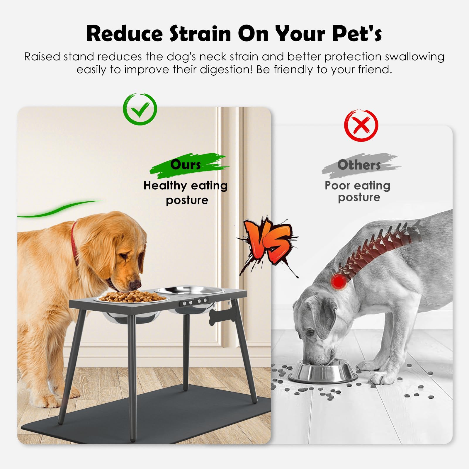 Adengl Elevated Dog Bowls For Large Extra Large Dogs, Raised Dog Bowl Stand With Sprill Proof Mat And Dog Bowls (2000Ml/70Oz), D