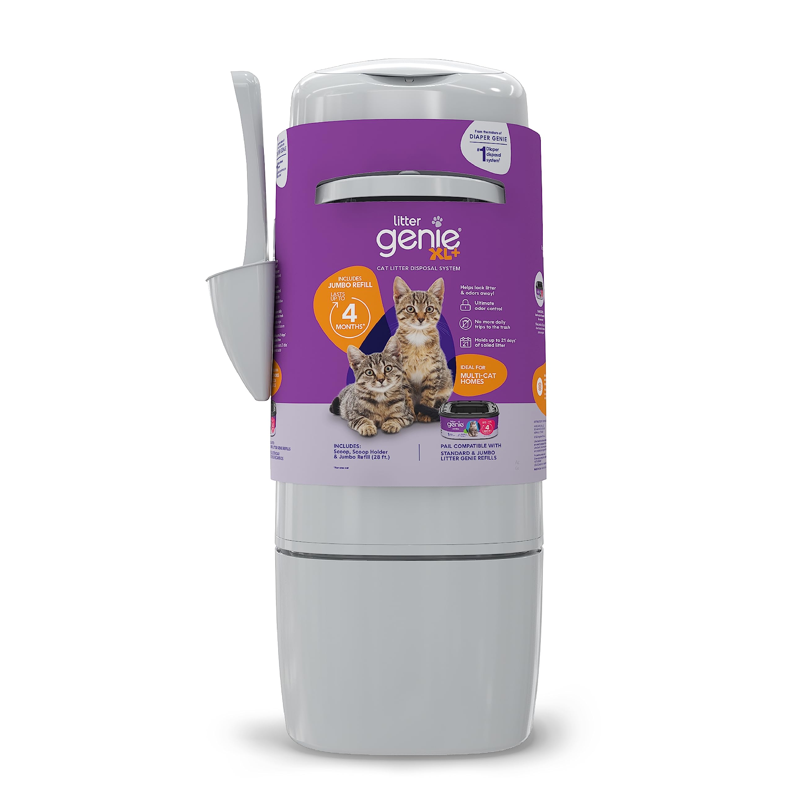 Litter Genie Xl+ Pail | Cat Litter Waste Disposal System For Odor Control | Includes 1 Jumbo Refill Bag