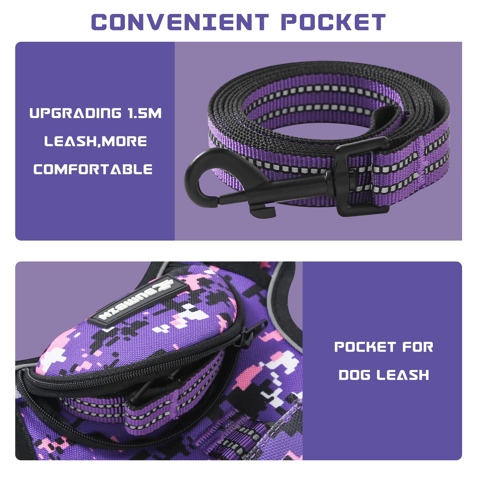 No Pull Dog Harness for Small Dogs, Adjustable No Choke Pet Vest with Dog Leash Fit Smart Reflective Pet Walking Harness for Tra