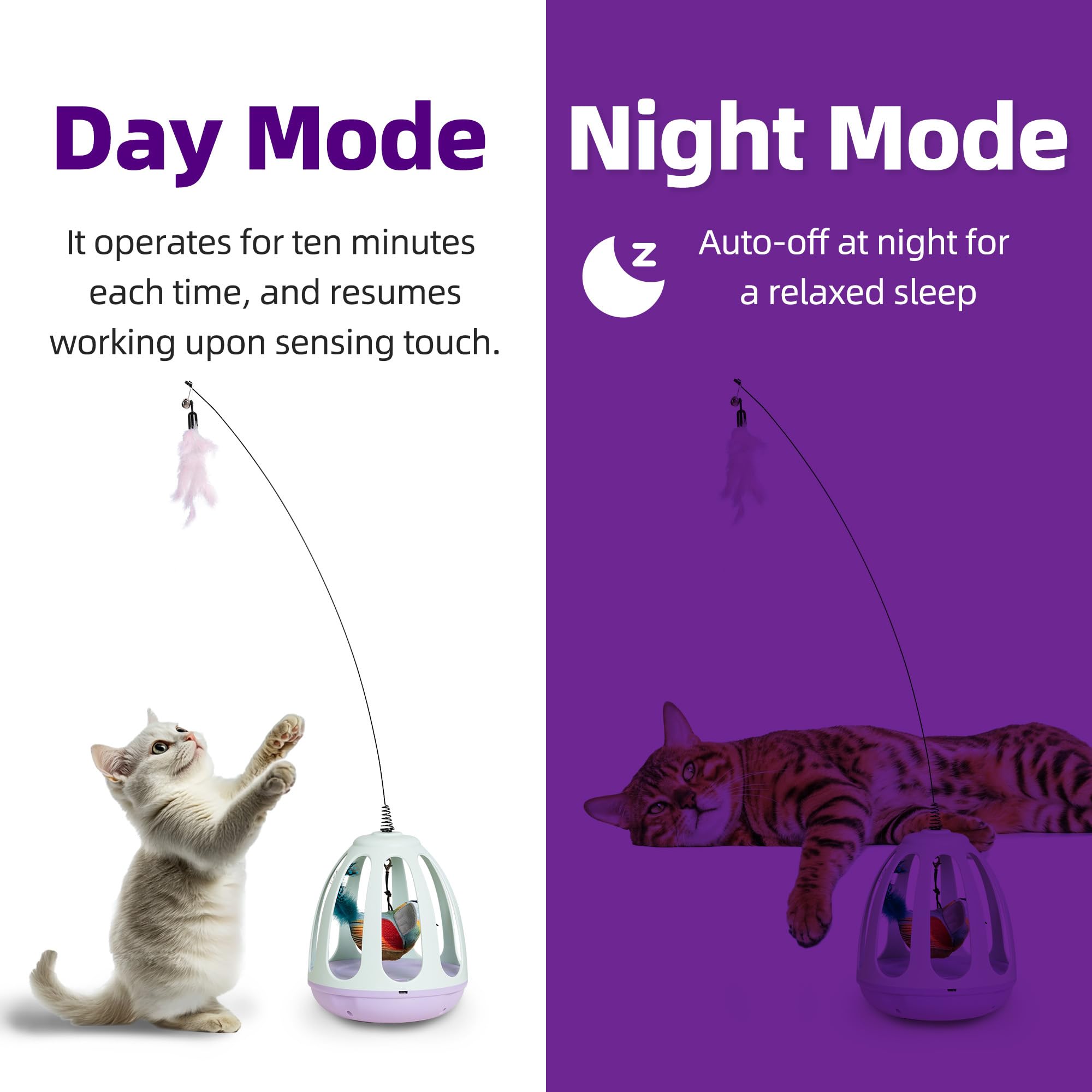 Interactive Automatic Cat Wand Toy - Kitten Feather Toys For Bored Indoor Cats With Simulated Chirping Bird In Cage, Upgraded Pe