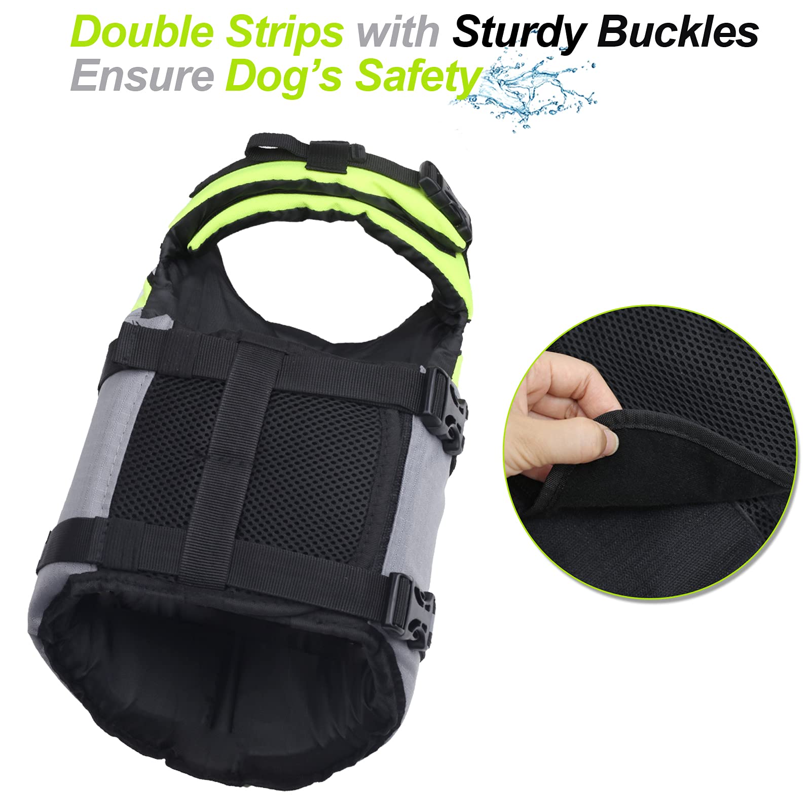 Vivaglory Sports Style Dog Life Jacket With Adjustable & Durable, Extra Flotation Swim Life Vest With Secure Fastening System For Medium Dogs, Bright Yellow