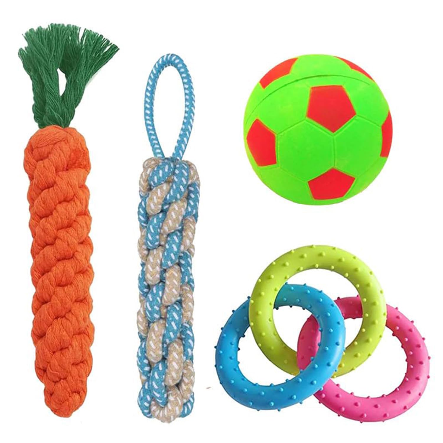 Pawise Puppies Teething Chew Toys For Dog Chew Toys With Rope Toys, Dog Squeaky Toy For Small And Medium Dogs (Pack Of 4)