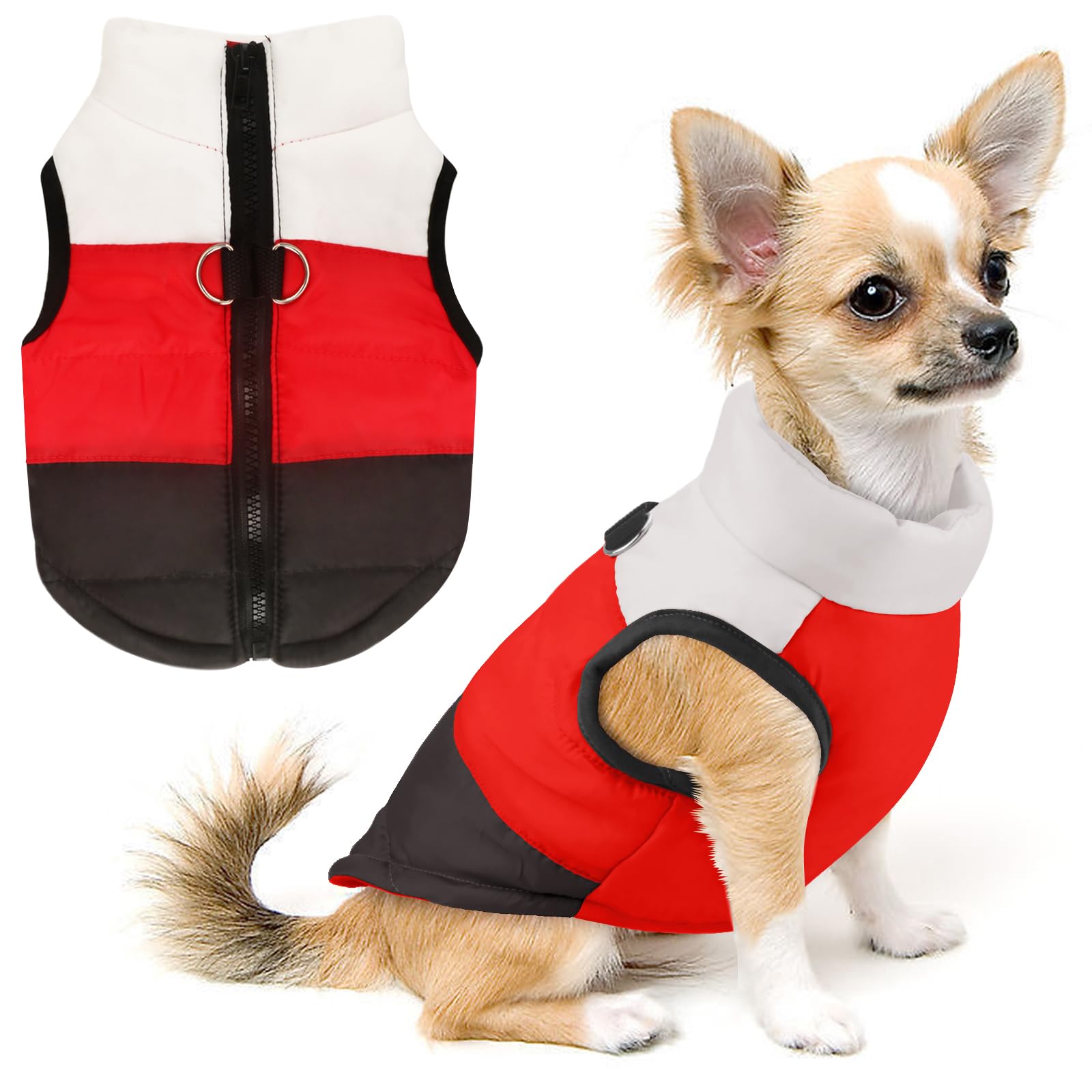 Idepet Pet Dog Cat Coat With Leash Anchor Color Patchwork Padded Puppy Vest Jacket Teddy Chihuahua Costumes Pug Cloth Xs S M L (Medium (Pack Of 1), Black)