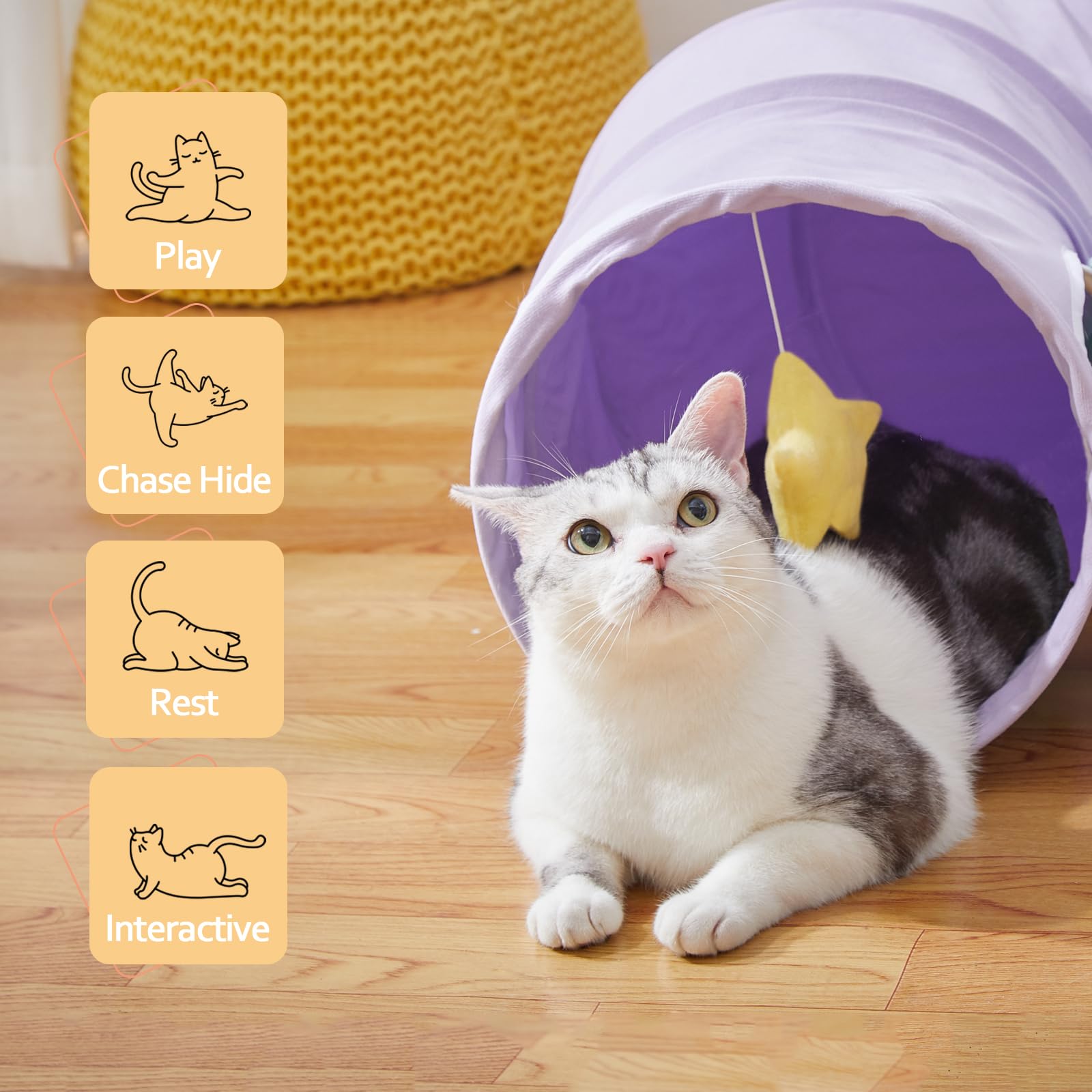 Paopo Cat Tunnel,Cat Tunnels For Indoor Cats Collapsible Large Cat Tunnel Cute Cat Tunnel Toy For Cat,Kitten,Puppy,Rabbit,Purple