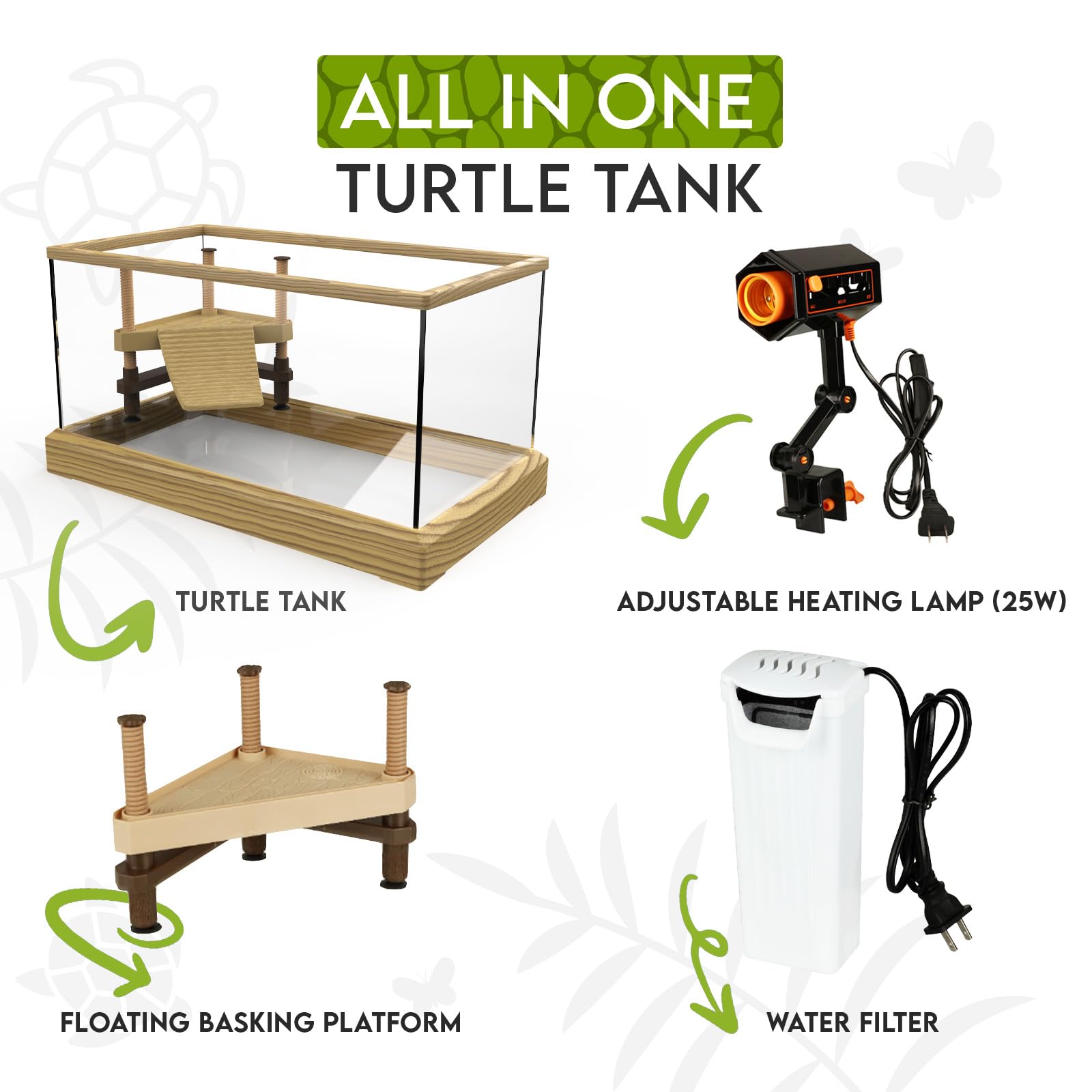 Okkbi Turtle Aquarium Kit Series - New - Aquatic Turtle Tank With Filter And Light + Turtle Basking Platform, Small Turtle Tank