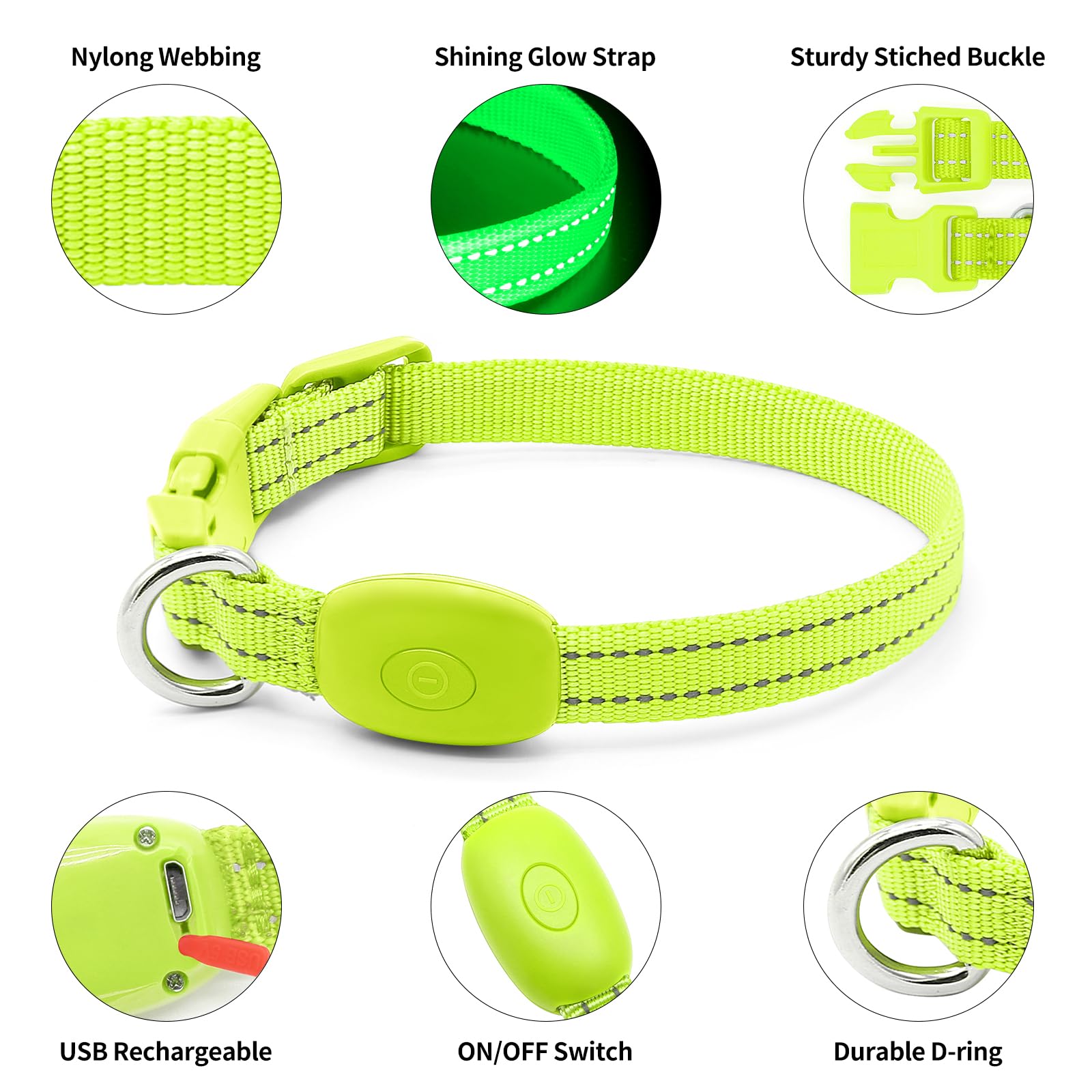 Light Up Dog Collar For Small Dogs - Reflective Led Dog Collar Rechargeable Puppy Collar Glow In The Dark Cat Collar Safety Dog