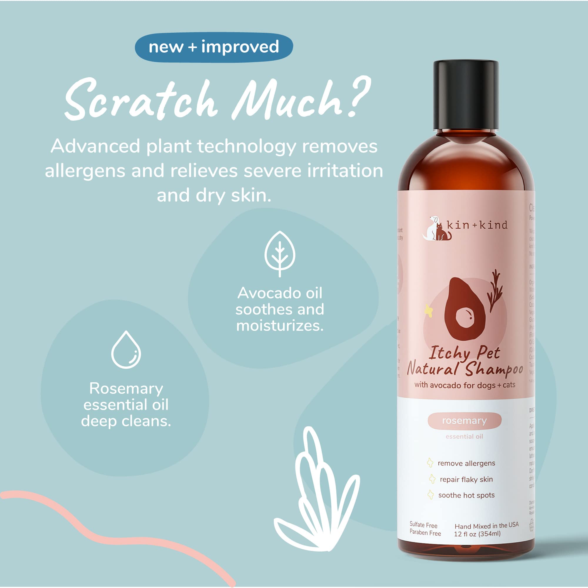 Kin+Kind Anti-Itch Dog & Cat Shampoo For Itchy Skin And Allergies - Safe, Natural Formula With Olive, Coconut, And Avocado Oil -