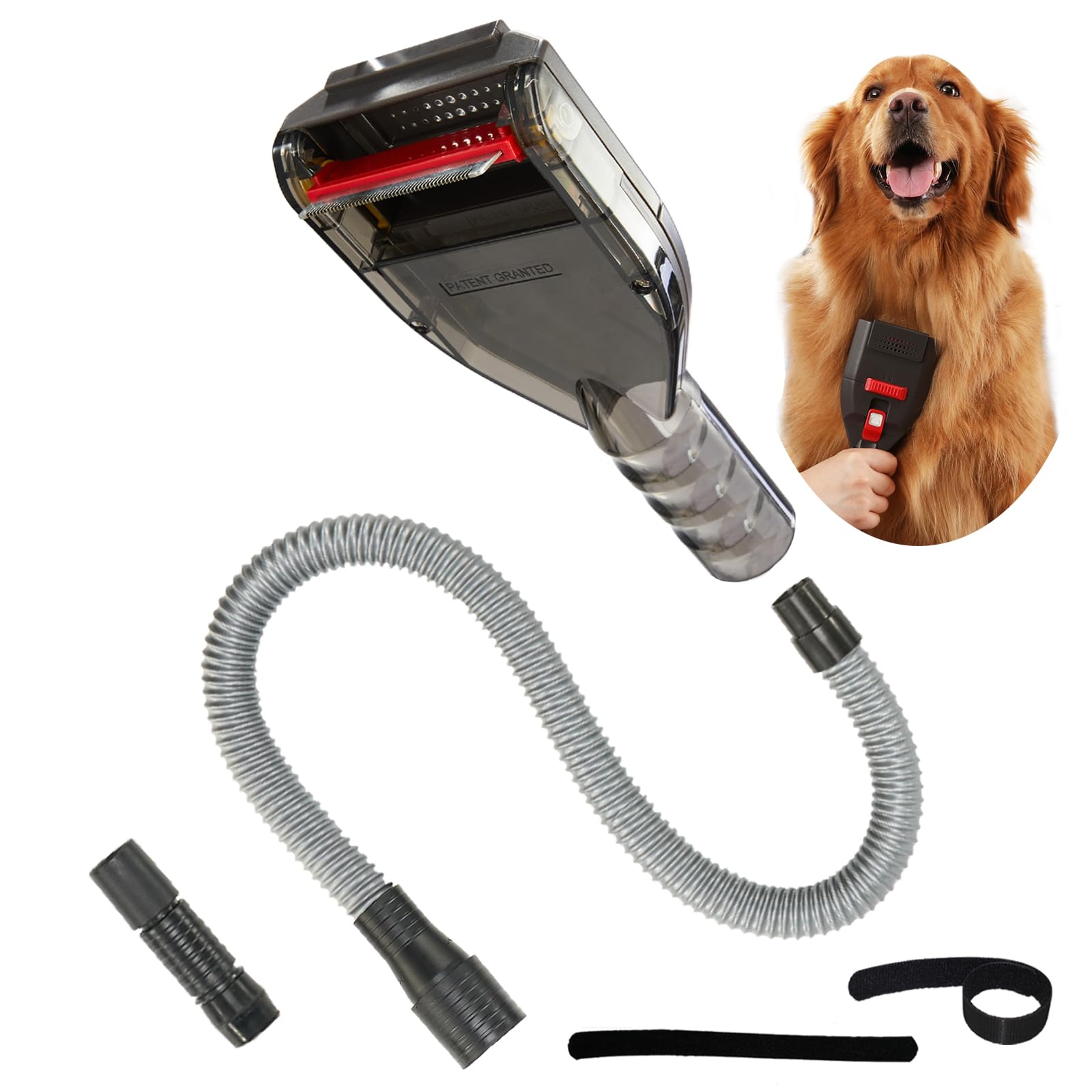 Kodahome Pet Shedding Brush Vacuum Attachment, Grooming Tool Kit for Most Vacuums, Cat Dog Hair Deshedding Groomer with Extensio