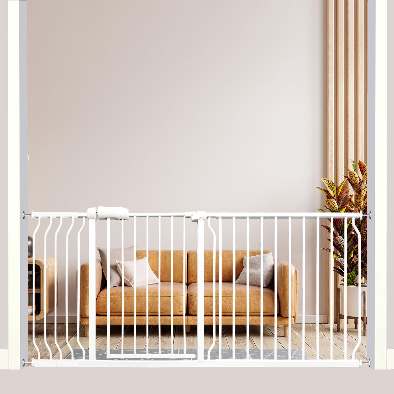 Thasamm Extra Wide Baby Gate Tension Indoor Safety Gates White Metal Large Pressure Mounted Pet Walk Through Long Dog for The Ho