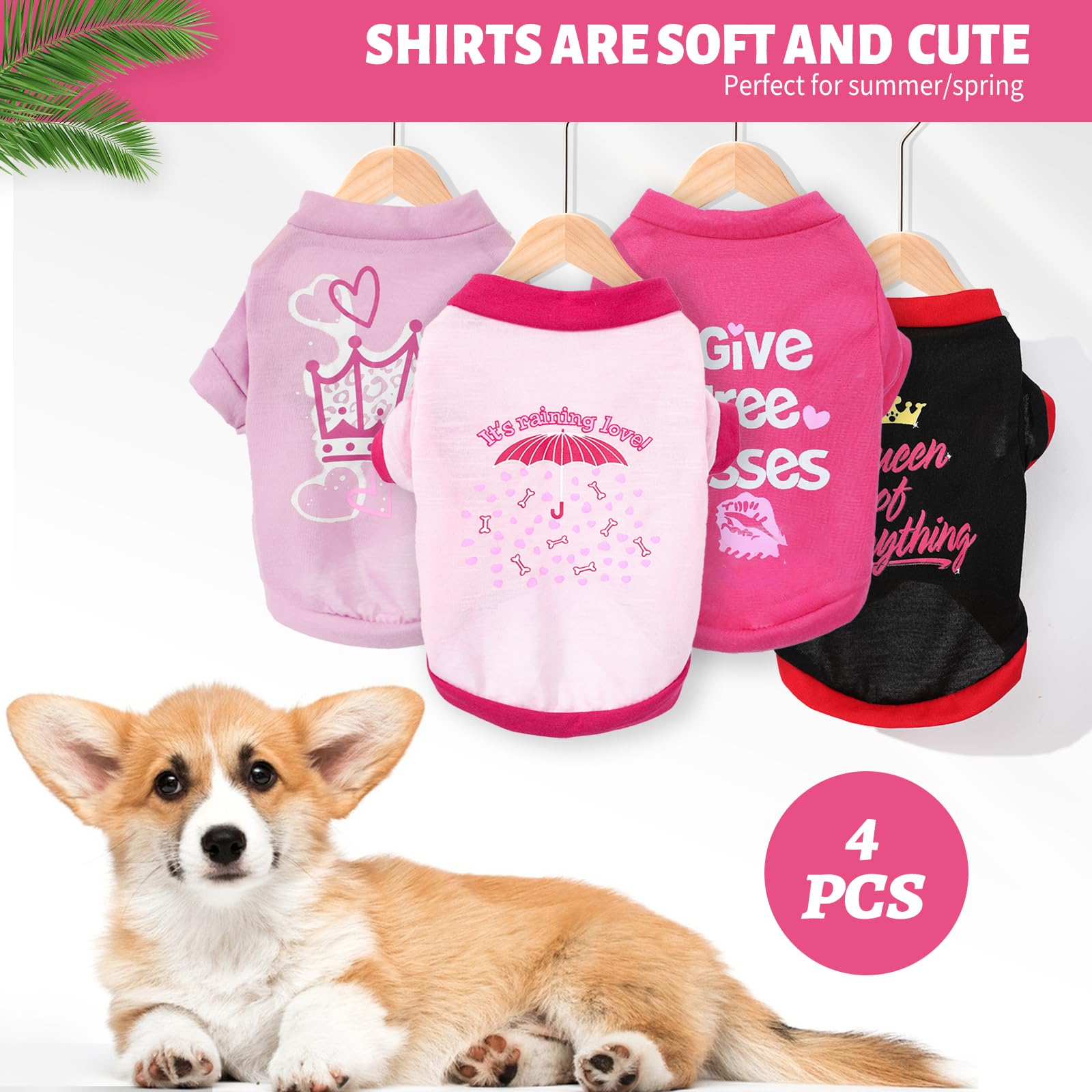4 Pieces Dog Shirts Summer Dog Clothes Cute Soft Breathable Outfit Pet T-Shirt Puppy Clothes For Small Dogs Girl And Cat (X-Smal