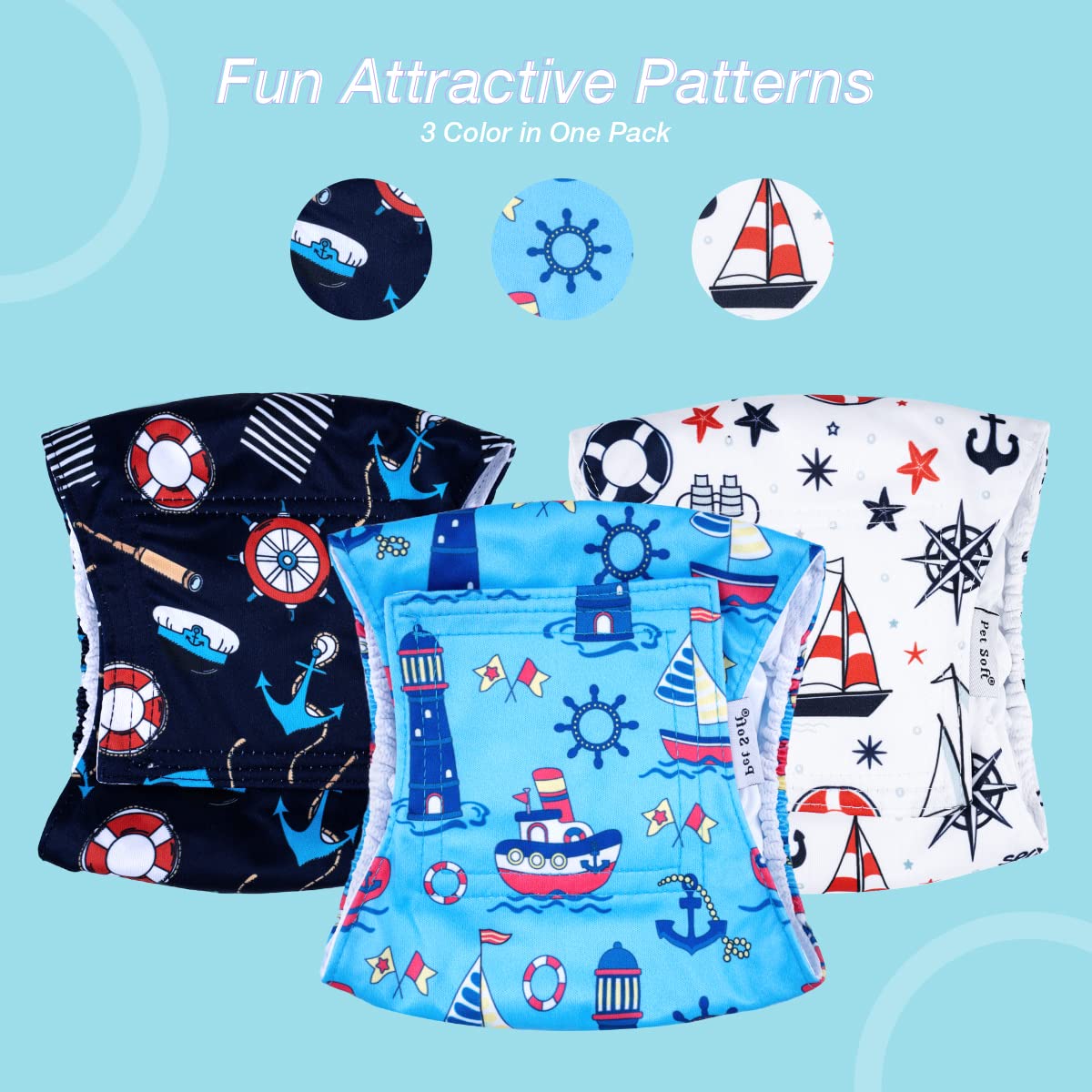 Pet Soft Dog Belly Bands - Washable Dog Diapers Belly Band For Male Dogs, Reusable Male Dogs Wraps 3Pack For Doggy Puppy(Sailor,