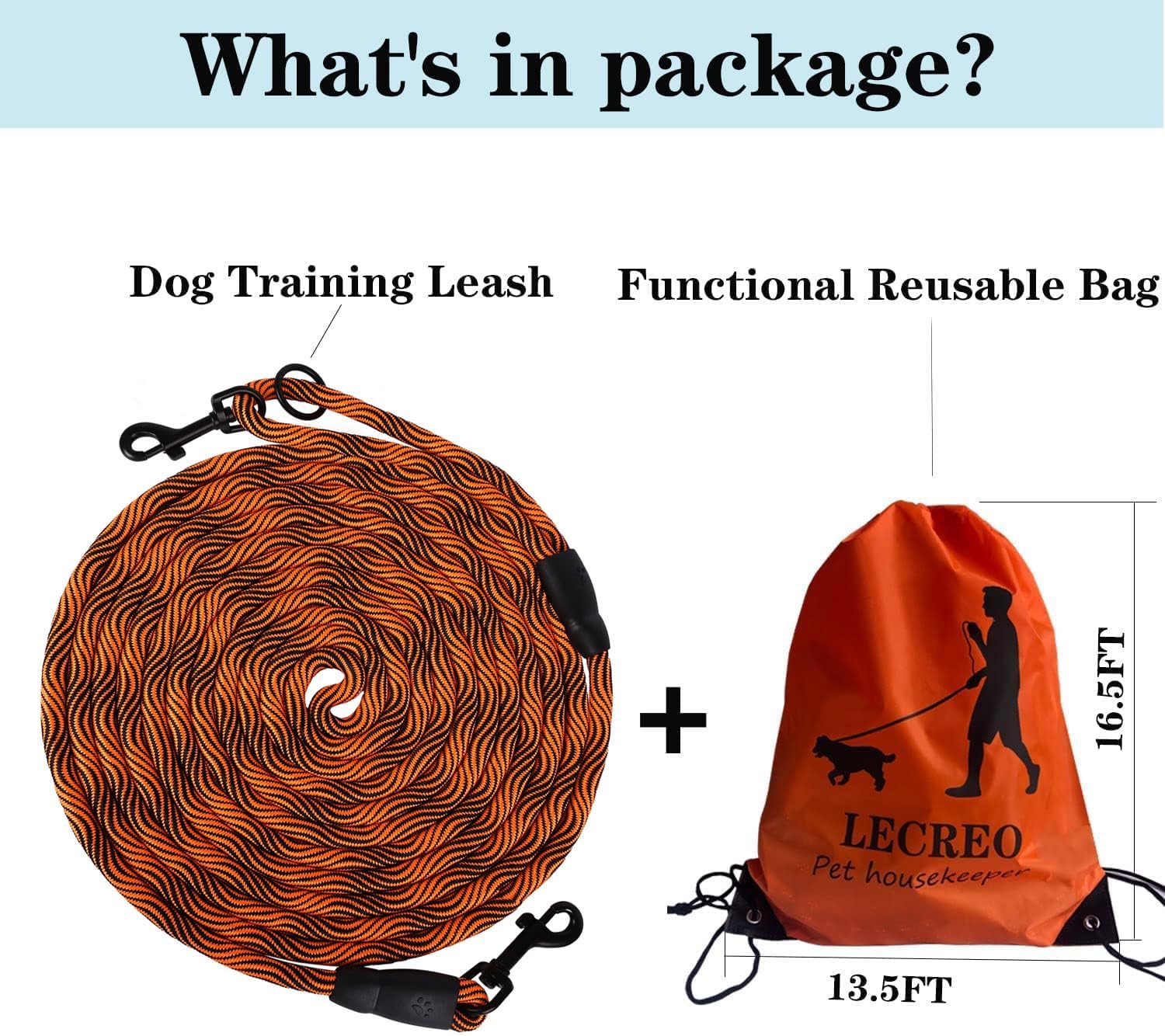 Tie-Out Check Cord Long Dog Leash, 16Ft/30Ft/50Ft Recall Dog Training Rope Leash, Heavy Duty Dog Lead For Large Medium Small Dog