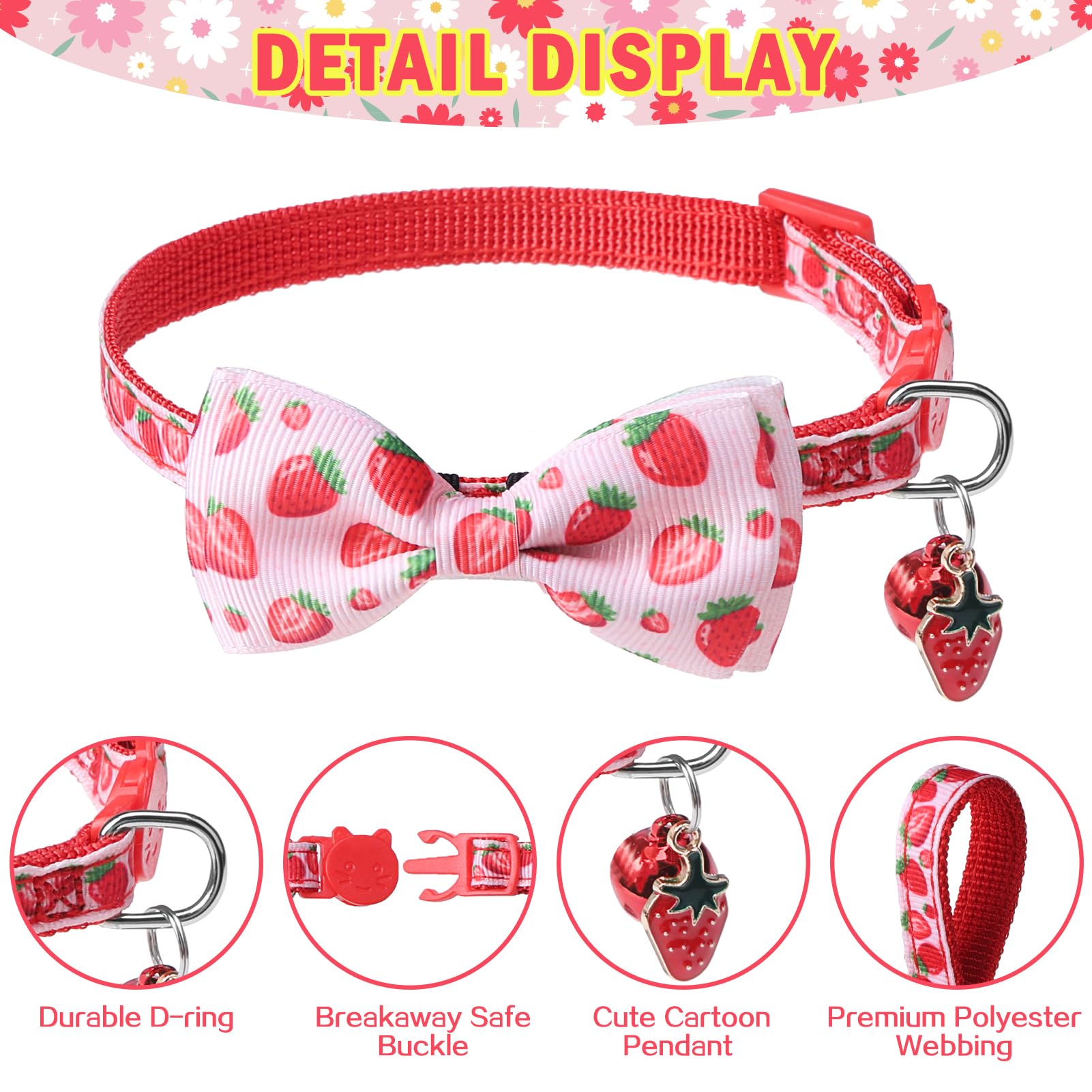 Scenereal Breakaway Cat Collar With Bell, 2 Pack Safety Adjustable Cat Collars With Pendant, Pink Personalised Puppy Kitten Coll