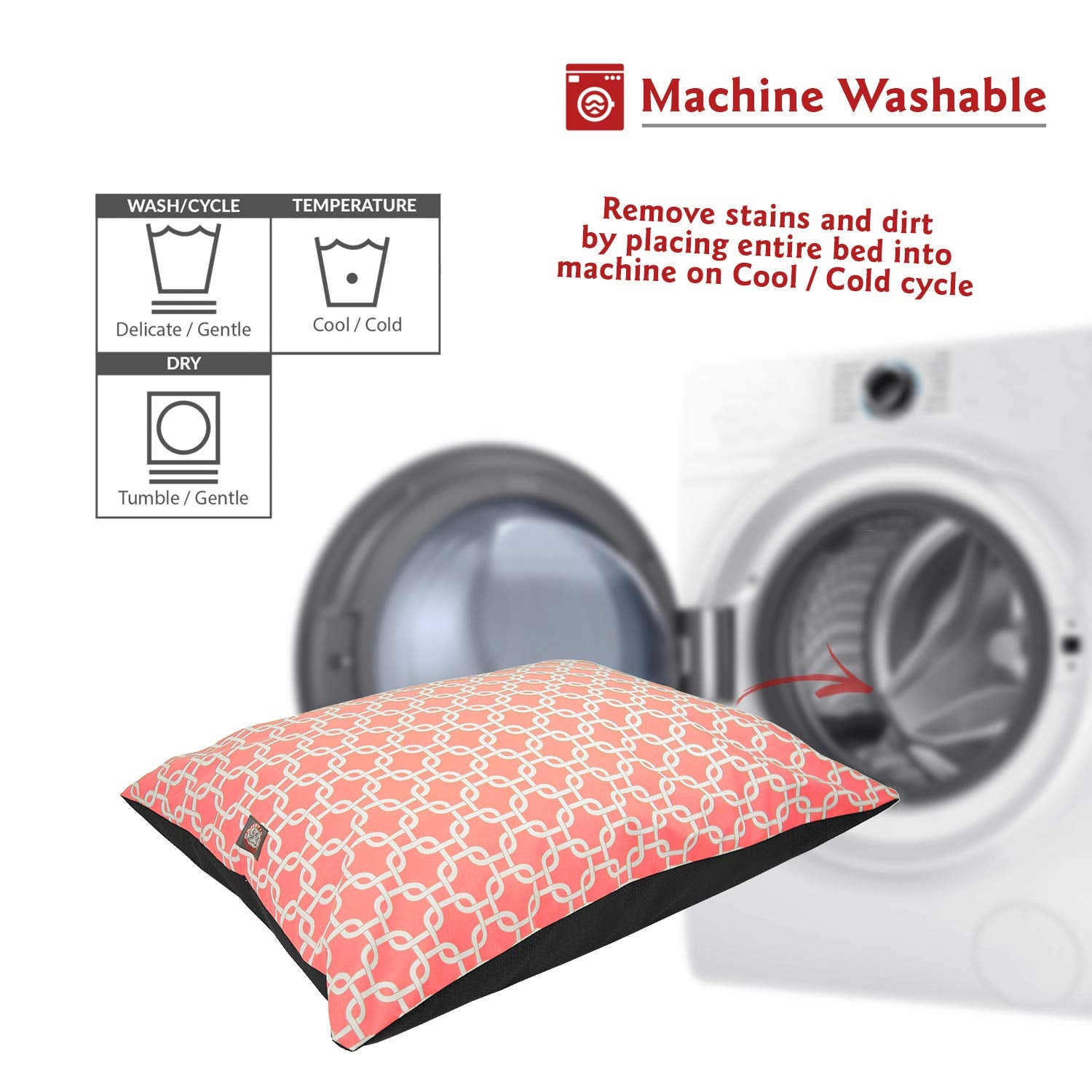 Majestic Pet Large Rectangle Dog Bed Washable Non Slip Comfy Bed - 46 X 35 Inch, Links Coral